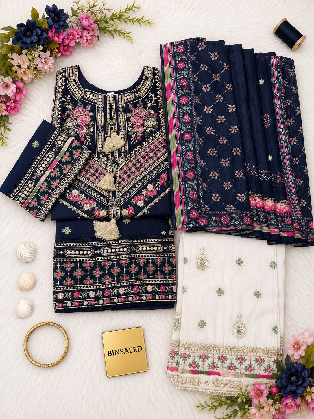 Bin Saeed Luxury Lawn Embroidery Stitced Collection 2026 D-9