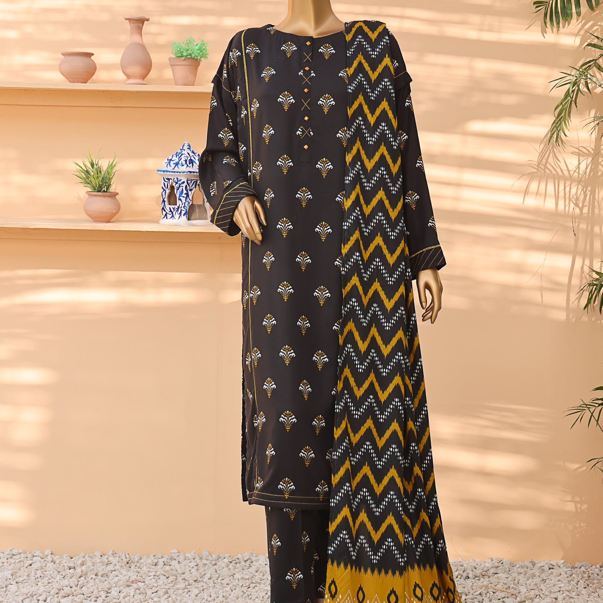 HZ Textile Unstitched Full Suit Linen Wintry Vol-4 Collection 25 D-01.