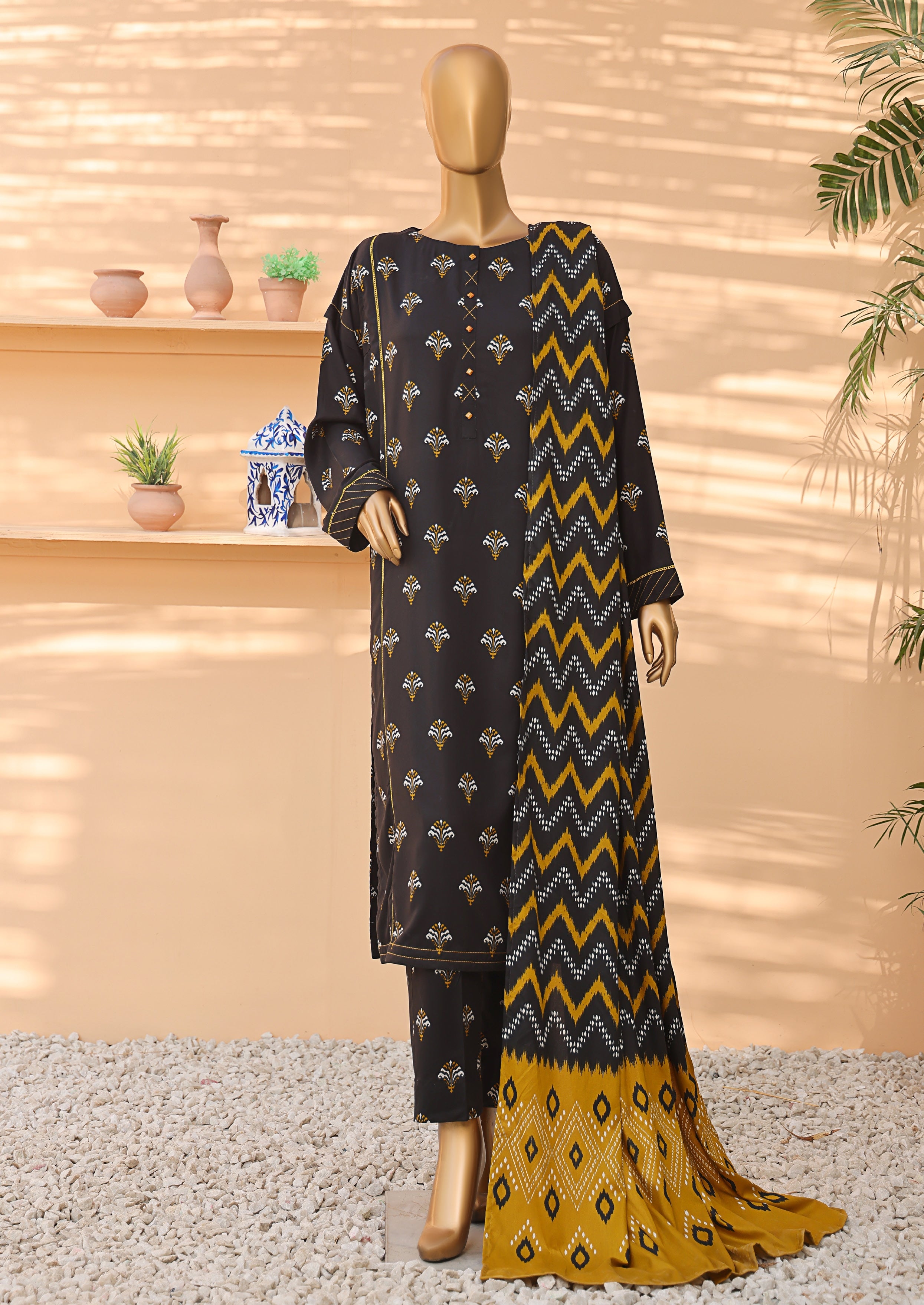 HZ Textile Unstitched Full Suit Linen Wintry Vol-4 Collection 25 D-01.