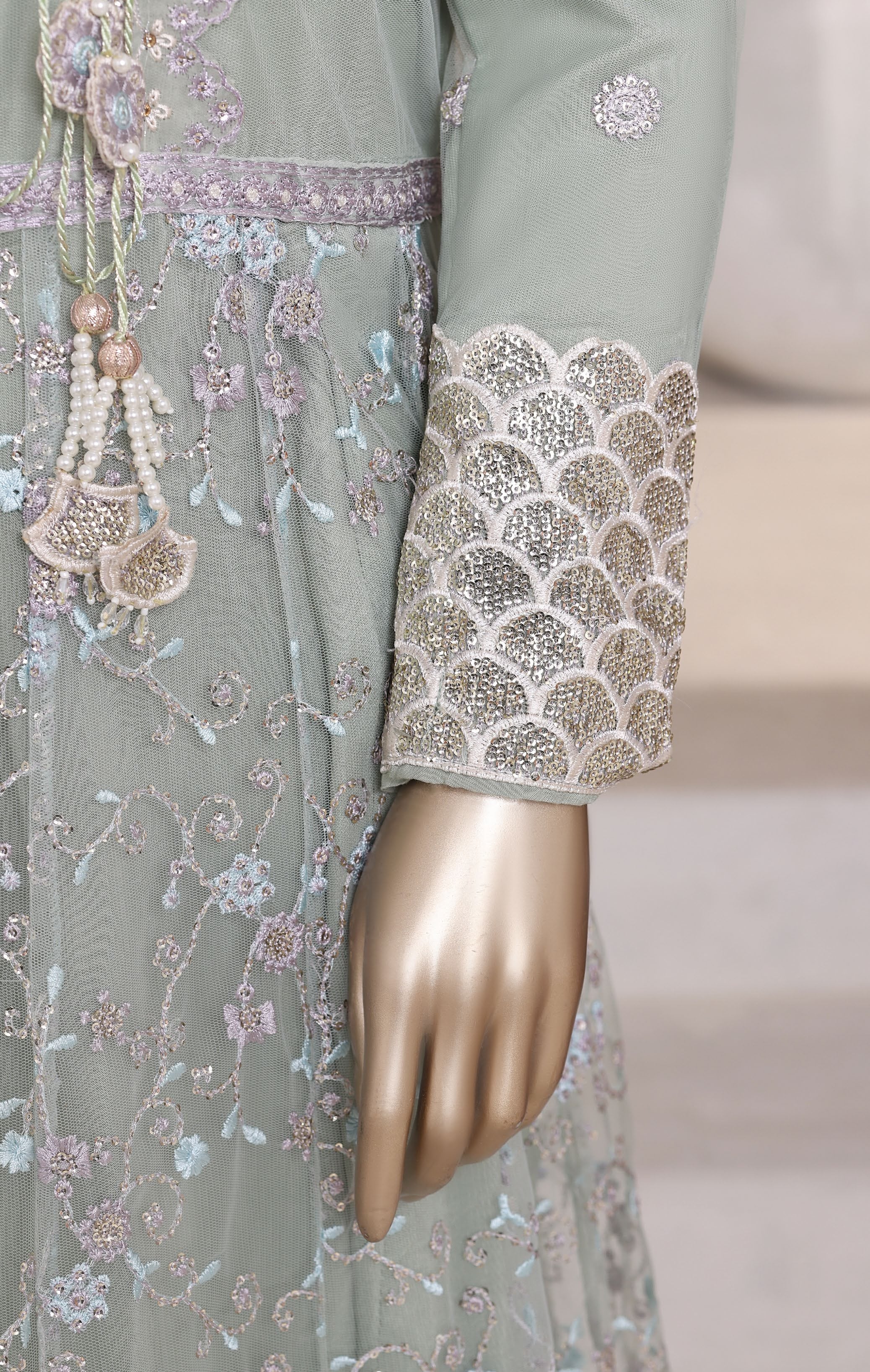 Mahpara By Sadabahar Embroidered Net Stitched 3 Piece Frock - D-01 - SB25MFF - Green - Festive Collection