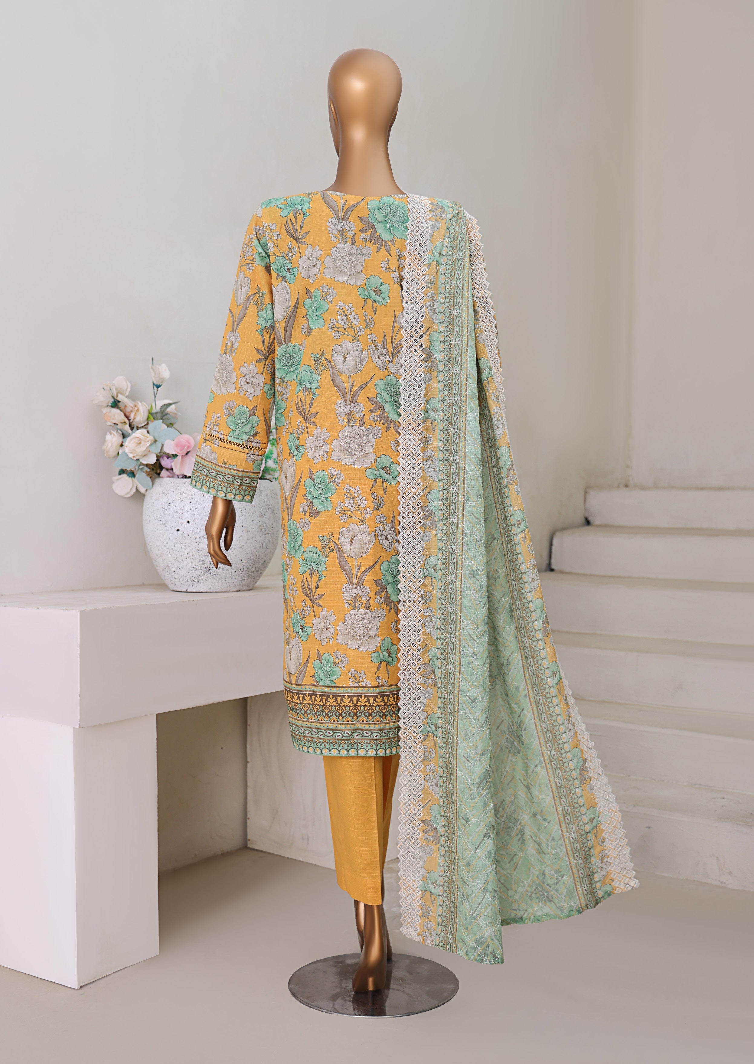 HZ Textile UNSTITCH Khadder Embroidered Chikankari With Émbroidered Khadder Dupatta 3Piece Unstitched Collection _2025 D-02