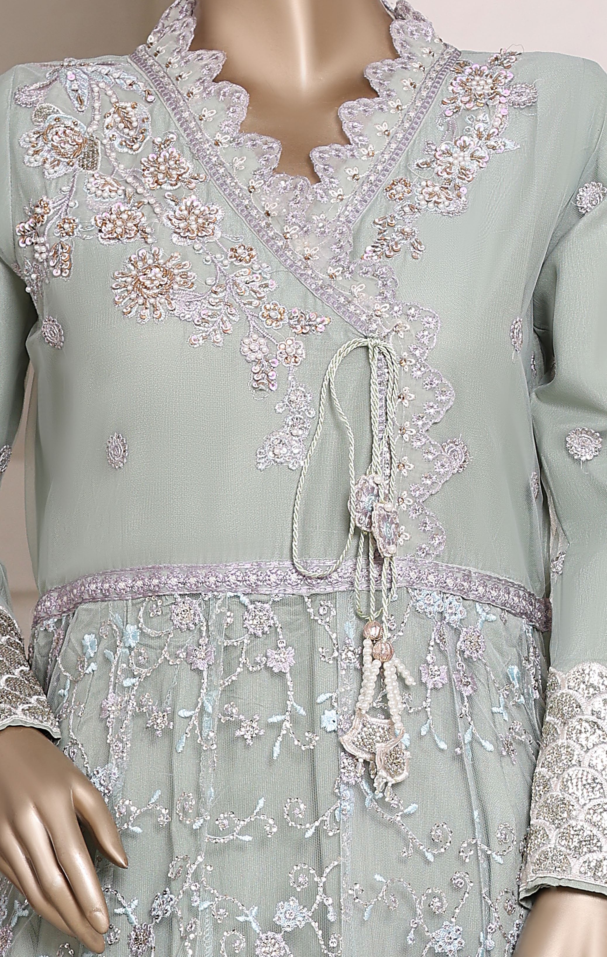 Mahpara By Sadabahar Embroidered Net Stitched 3 Piece Frock - D-01 - SB25MFF - Green - Festive Collection