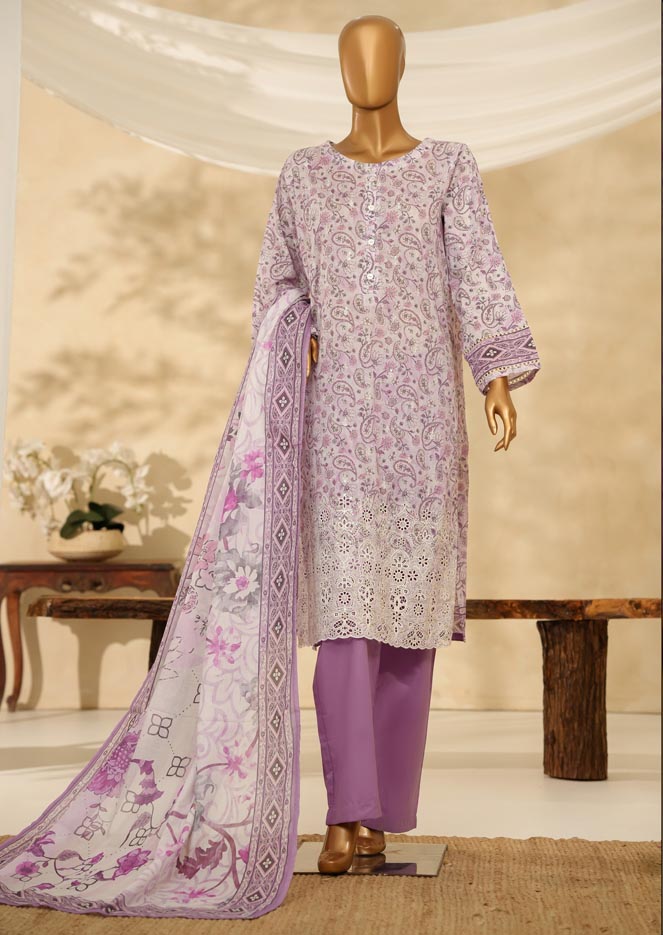 HZ Textile Ready to Wear PRINTKARI CAMBRIC Chikankari 3PC Collection 2025 D-04