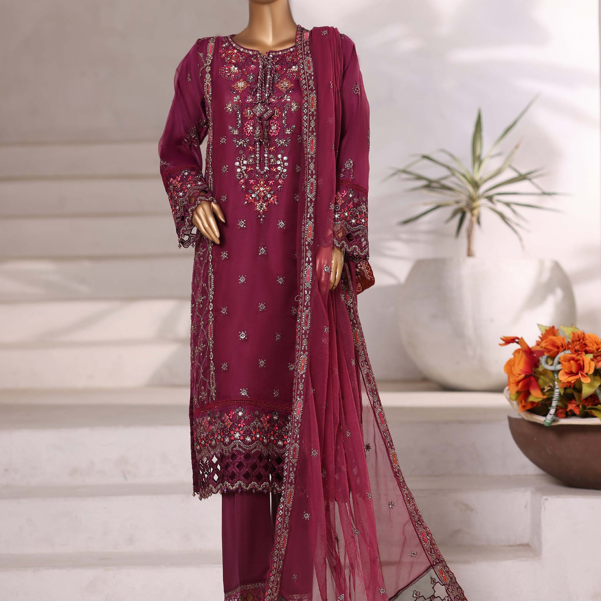 SADABAHAR LUXURY FORMAZ FESTIVE MAHPARA VOL-18 ORGANZA "EMBROIDERED 3 PIECE STITCHED COLLECTION 2025 D-03