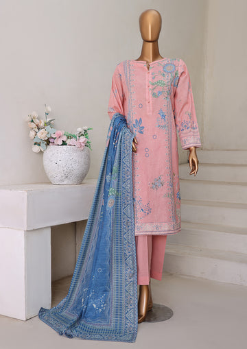 HZ Textile Unstitch Pre-winter Cross Slub with Cotton Printed Shirt Karandi lawn Printed Dupatta Collection 2025 D-03