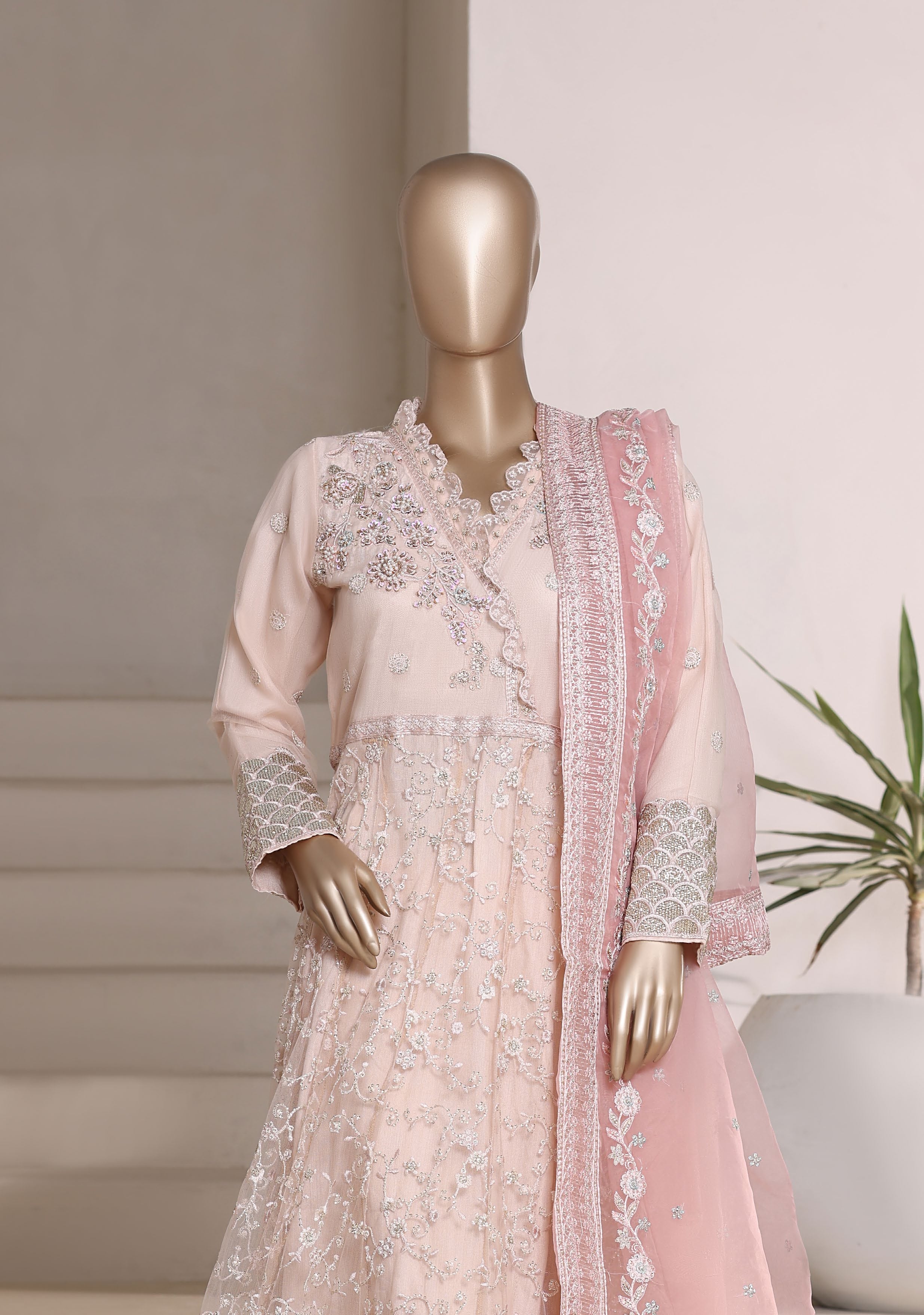 Mahpara By Sadabahar Embroidered Net Stitched 3 Piece Frock - D-02 - SB25MFF - Skin- Festive Collection