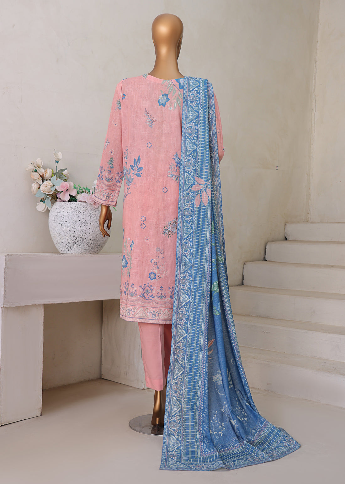 HZ Textile Unstitch Pre-winter Cross Slub with Cotton Printed Shirt Karandi lawn Printed Dupatta Collection 2025 D-03