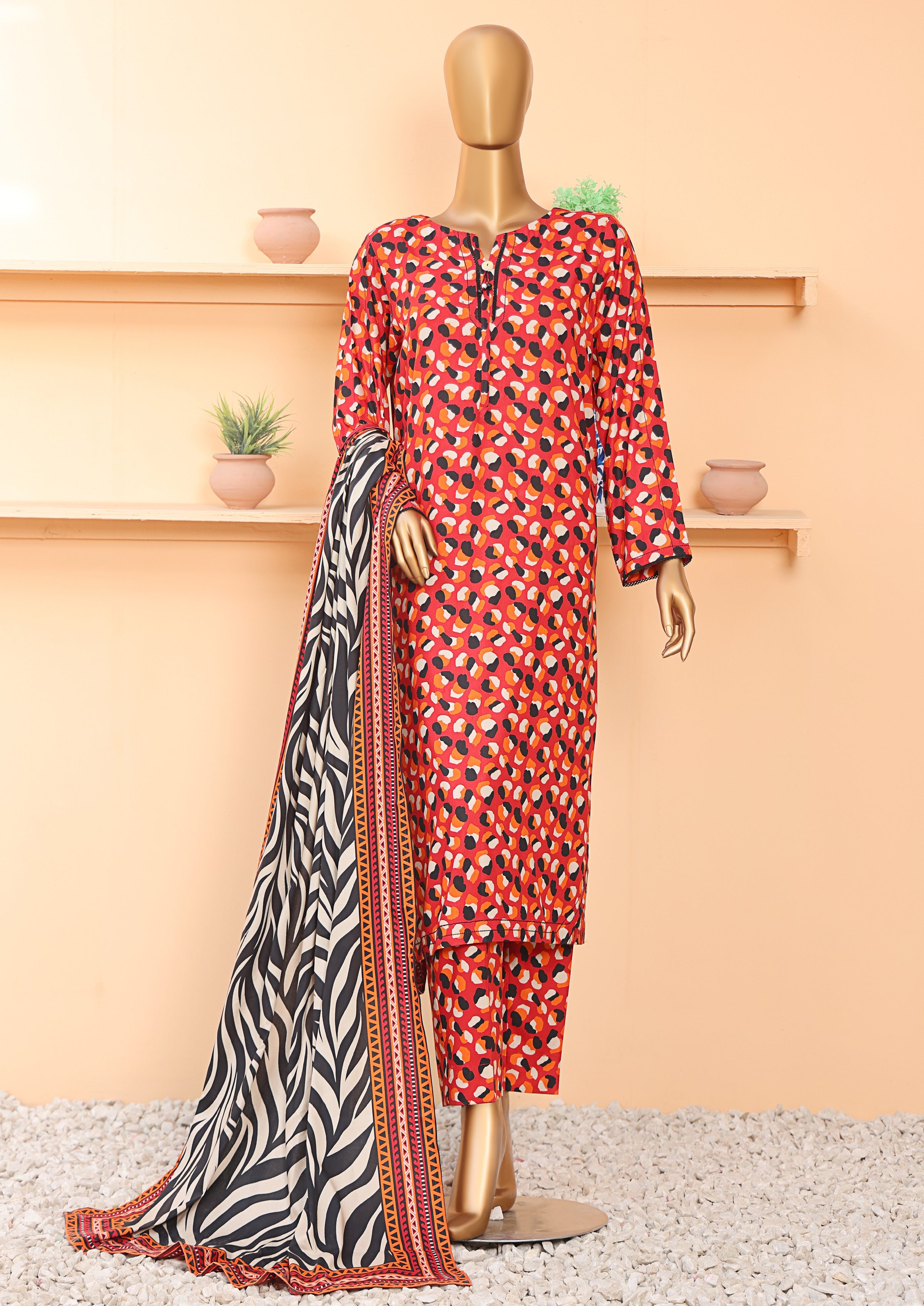 HZ Textile Unstitched Full Suit Linen Wintry Vol-4 Collection 25 D-02