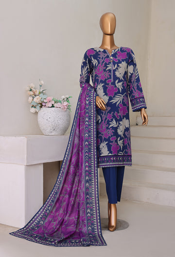HZ Textile Unstitch Pre-winter Cross Slub with Cotton Printed Shirt Karandi lawn Printed Dupatta Collection 2025 D-04