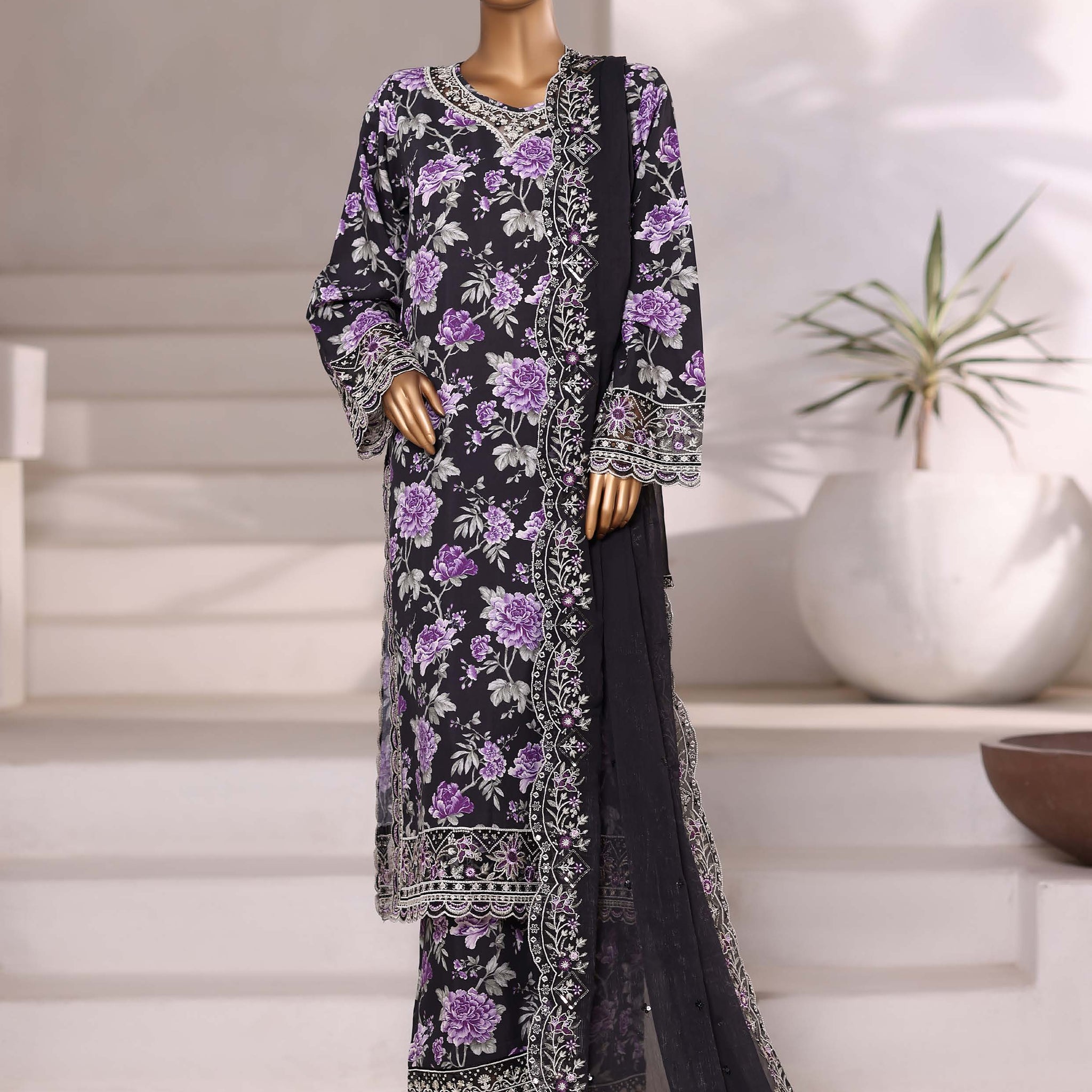 Sadabahar Luxury Viscose With Chiffon Embroidered Dupatta 3pcs Stitched Collection 2025 0-04