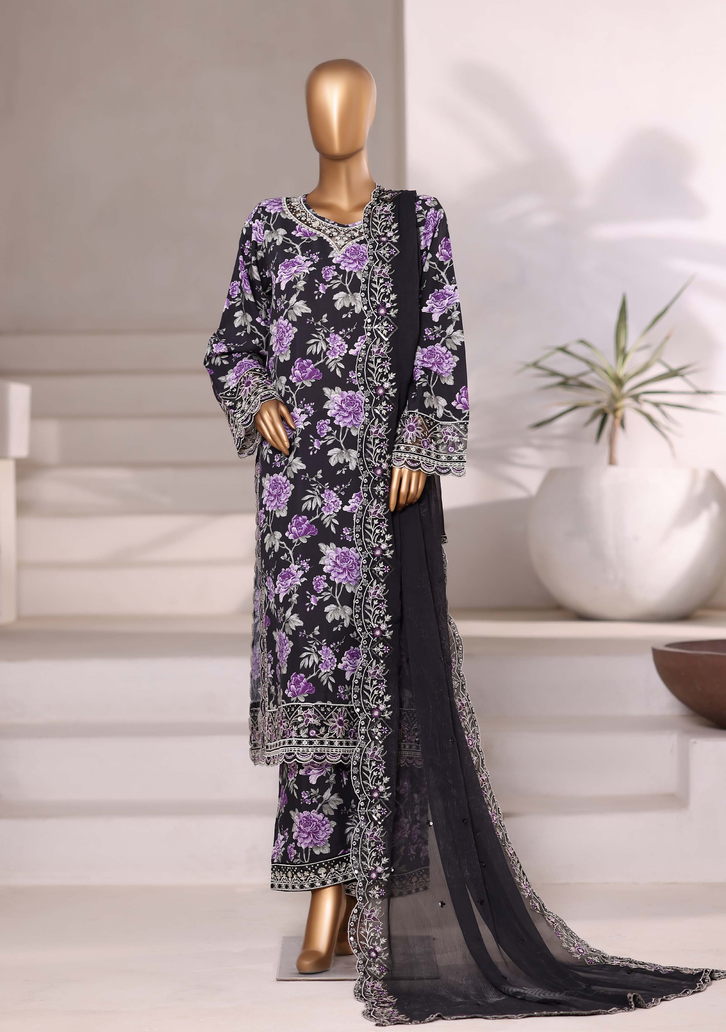 Sadabahar Luxury Viscose With Chiffon Embroidered Dupatta 3pcs Stitched Collection 2025 0-04