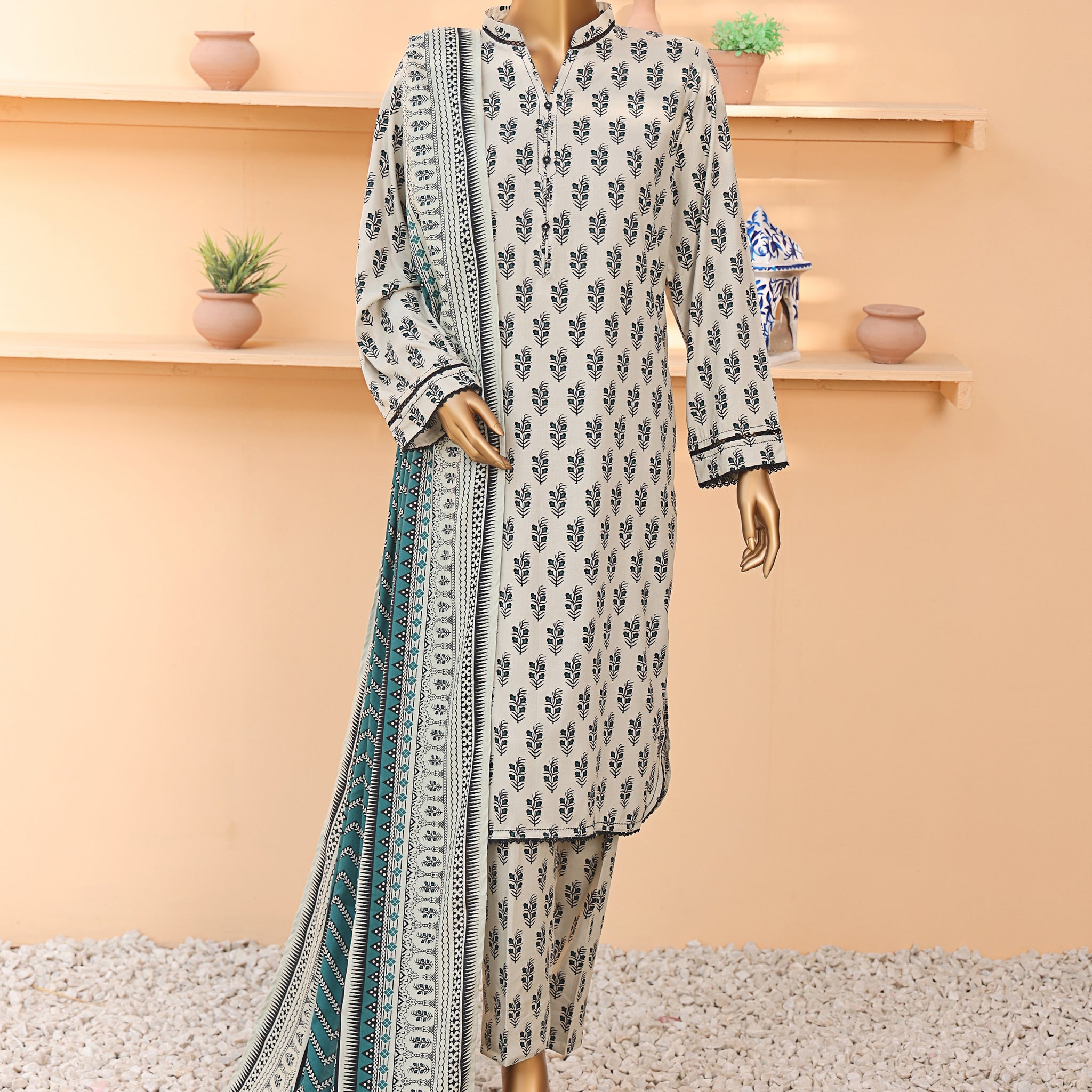HZ Textile Unstitched Full Suit Linen Wintry Vol-4 Collection 25 D-03