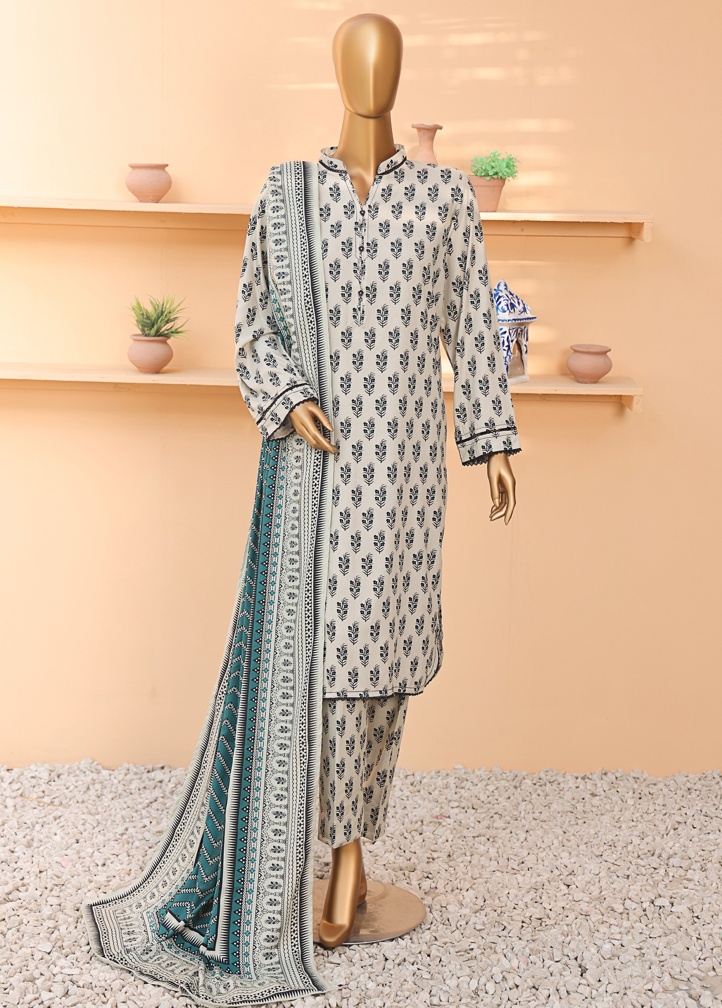 HZ Textile Unstitched Full Suit Linen Wintry Vol-4 Collection 25 D-03
