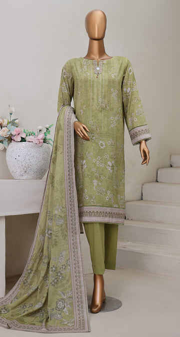 HZ Textile Unstitch Pre-winter Cross Slub with Cotton Printed Shirt Karandi lawn Printed Dupatta Collection 2025 D-05