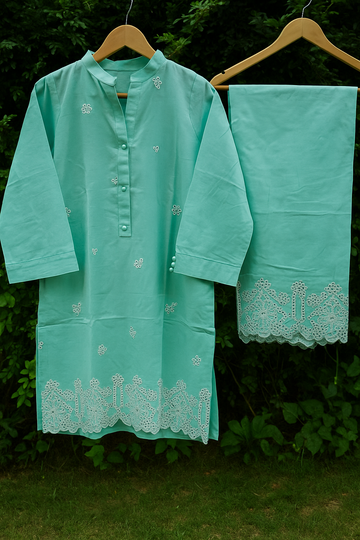 Ayesha Fabrics Present's RTW Daily Drop—Solid Cotton Shirt EMB with Cotton Trouser 2PC Collection 2025 D-07
