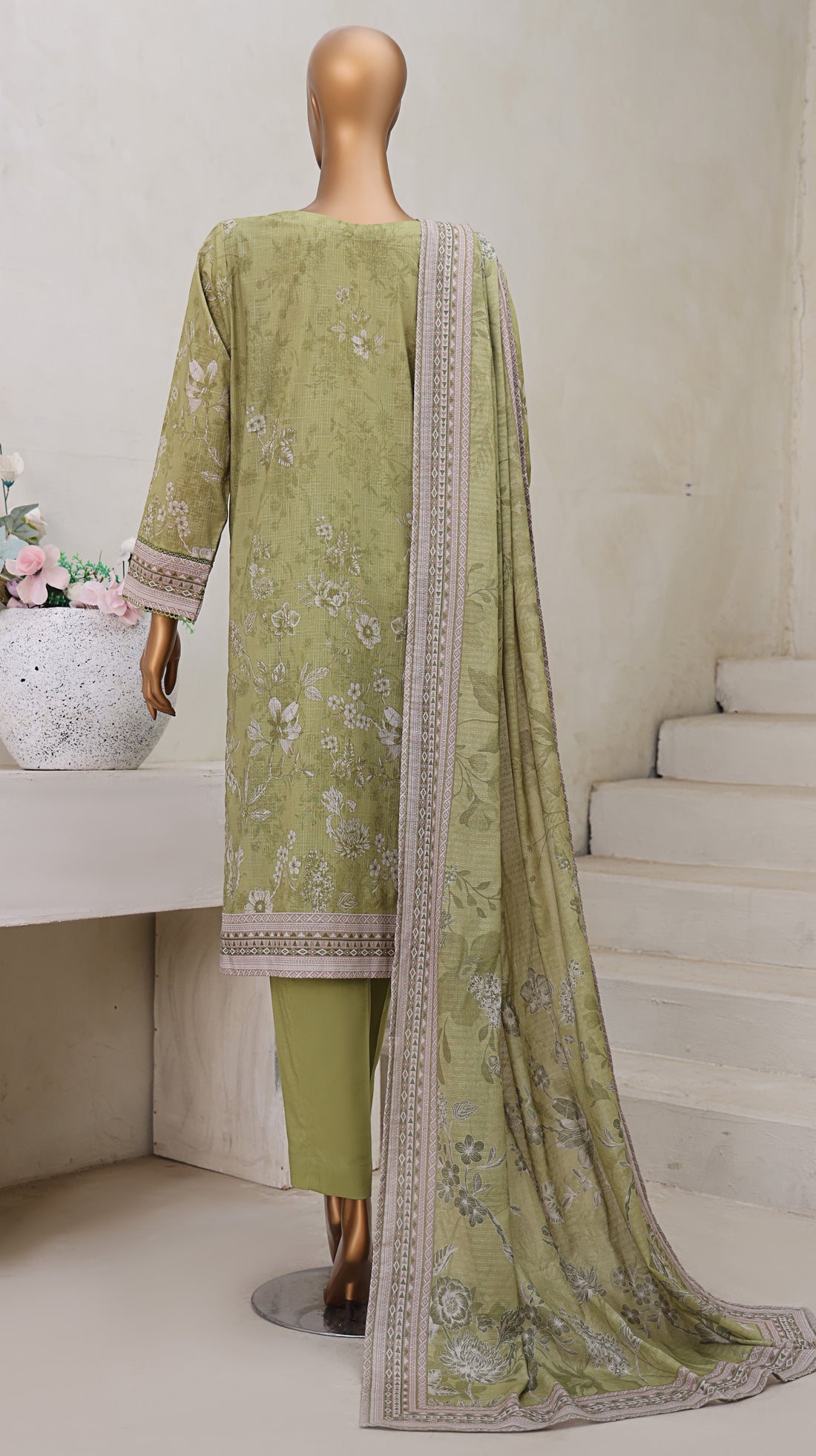 HZ Textile Unstitch Pre-winter Cross Slub with Cotton Printed Shirt Karandi lawn Printed Dupatta Collection 2025 D-05