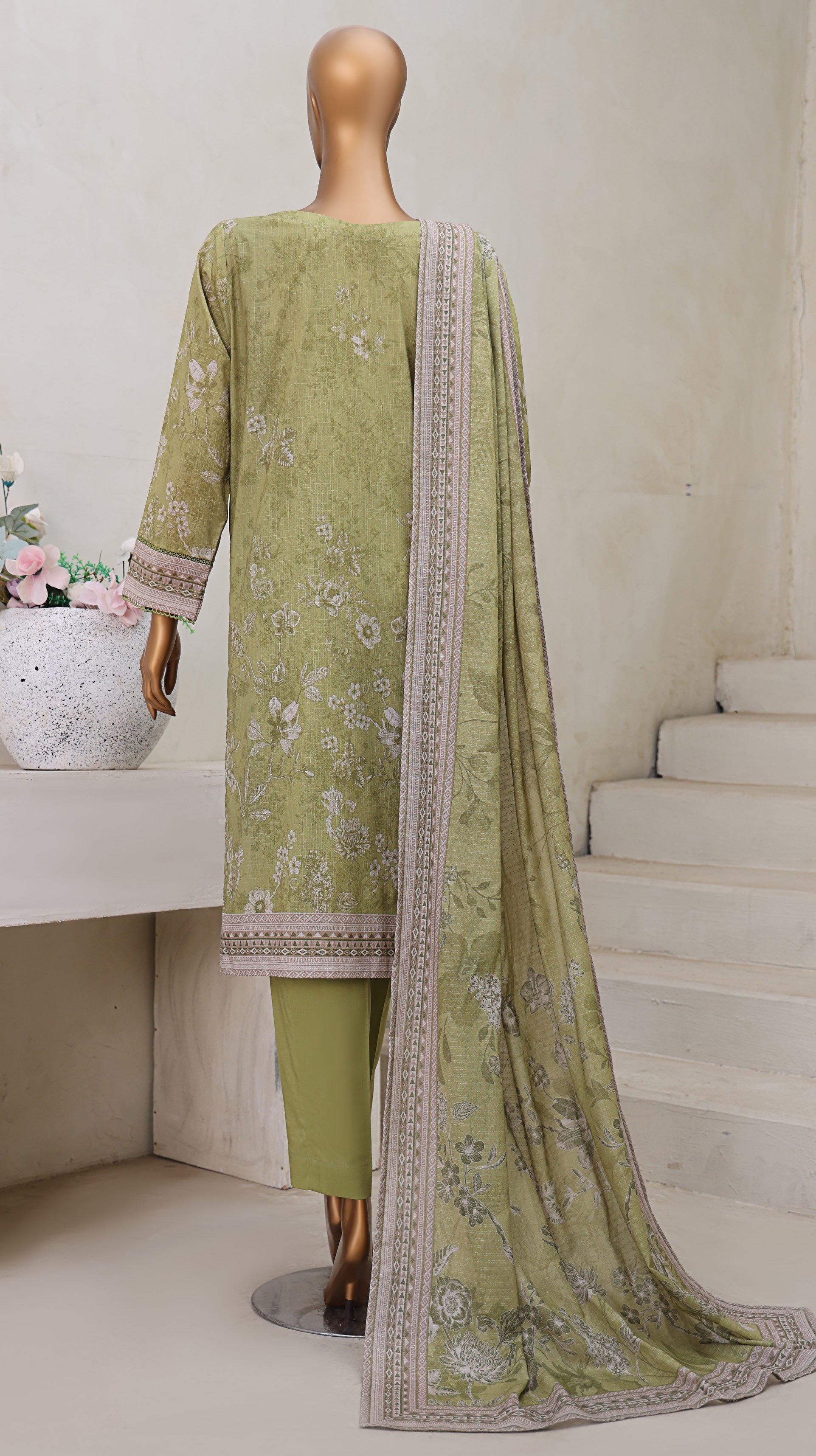 HZ Textile Unstitch Pre-winter Cross Slub with Cotton Printed Shirt Karandi lawn Printed Dupatta Collection 2025 D-05
