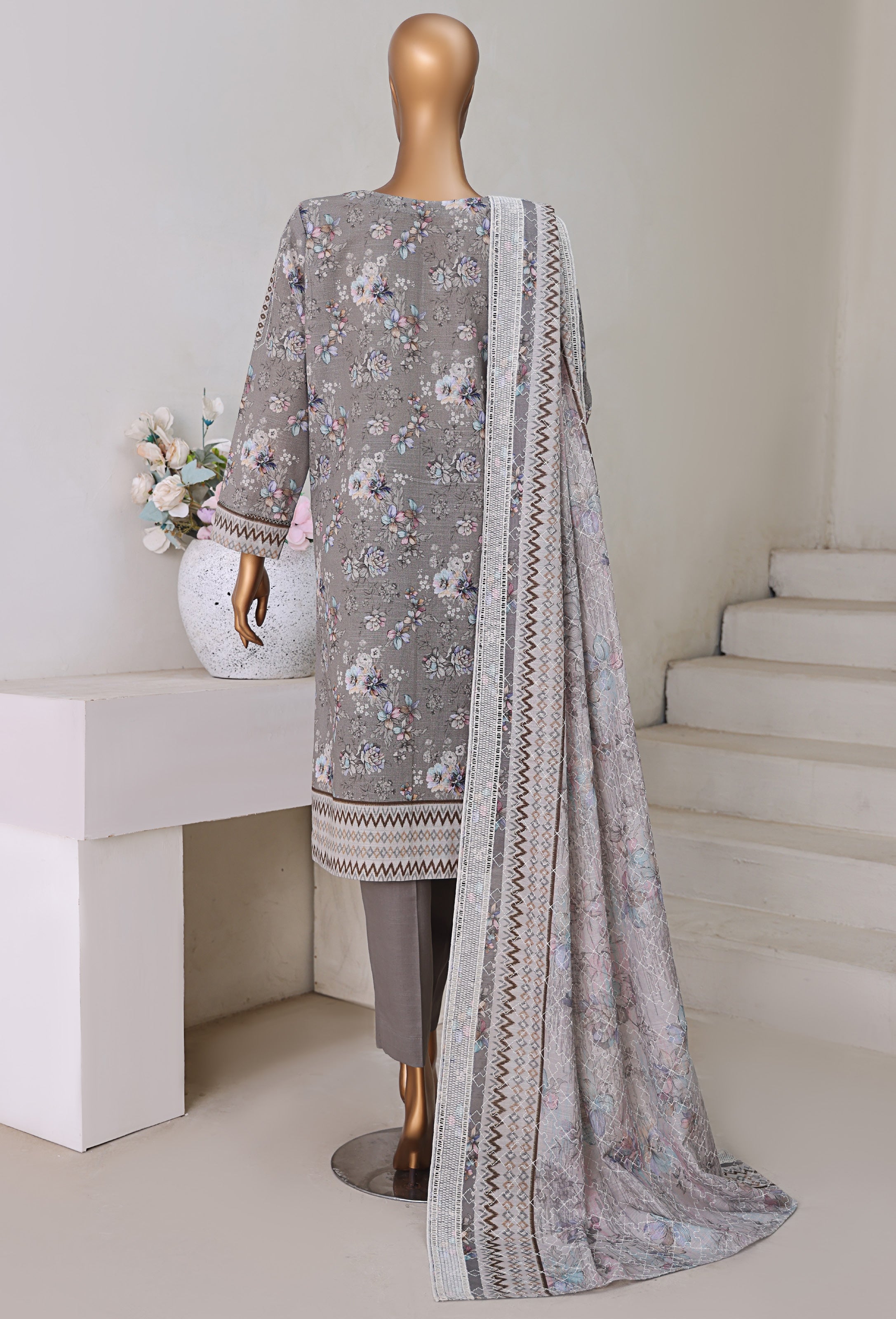 HZ Textile UNSTITCH Khadder Embroidered Chikankari With Embroidered Khadder Dupatta 3Piece Unstitched Collection _2025 D-05