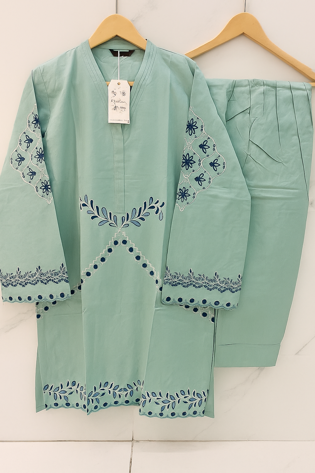 Ayesha Fabrics Present's RTW Daily Drop—Solid Cotton Shirt EMB with Cotton Trouser 2PC Collection 2025 D-10