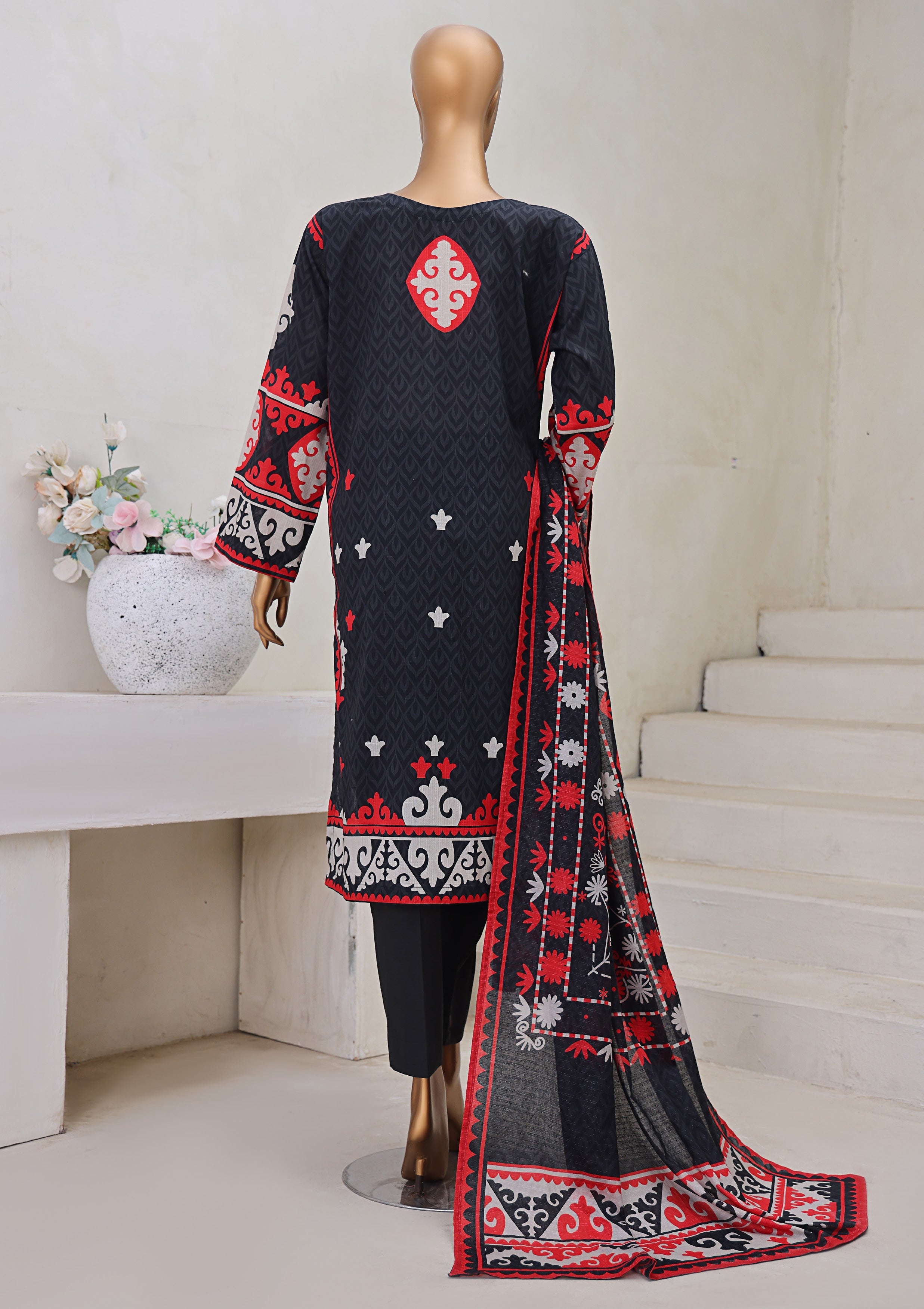 HZ Textile Unstitch Pre-winter Cross Slub with Cotton Printed Shirt Karandi lawn Printed Dupatta Collection 2025 D-06