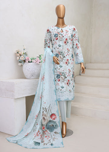 HZ Textile Unstitch Pre-winter Cross Slub with Cotton Printed Shirt Karandi lawn Printed Dupatta Collection 2025 D-07