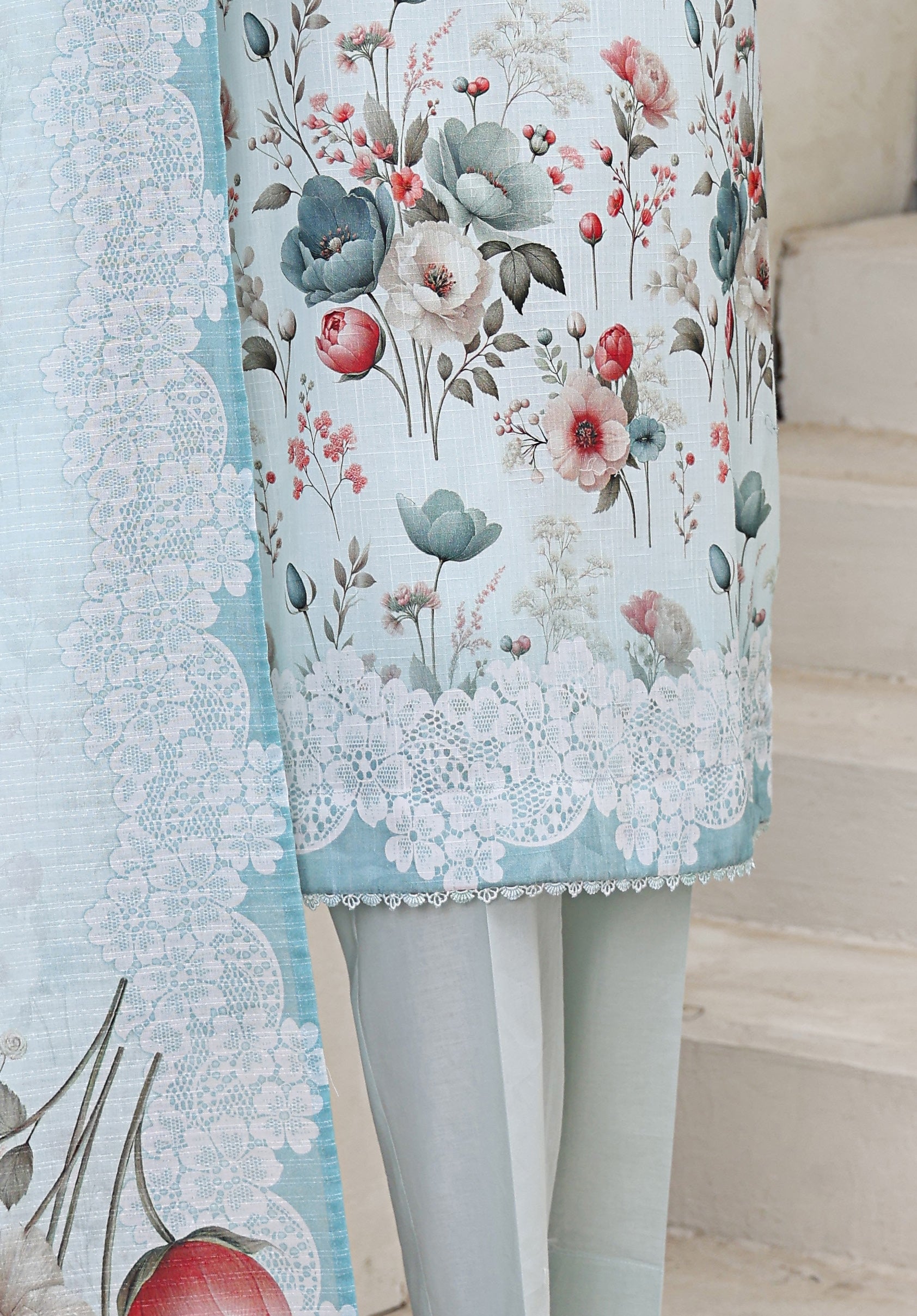 HZ Textile Unstitch Pre-winter Cross Slub with Cotton Printed Shirt Karandi lawn Printed Dupatta Collection 2025 D-07