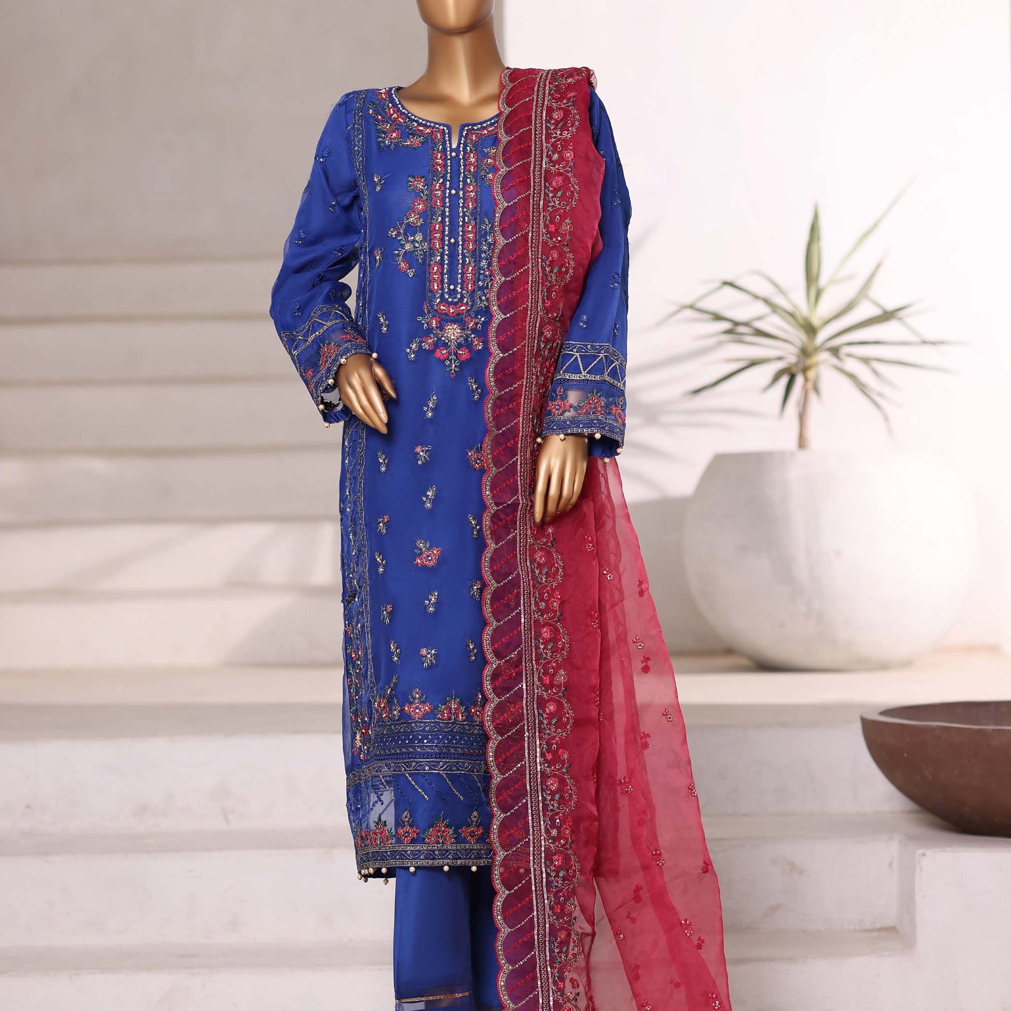 SADABAHAR LUXURY FORMAZ FESTIVE MAHPARA VOL-18 ORGANZA "EMBROIDERED 3 PIECE STITCHED COLLECTION 2025 D-01