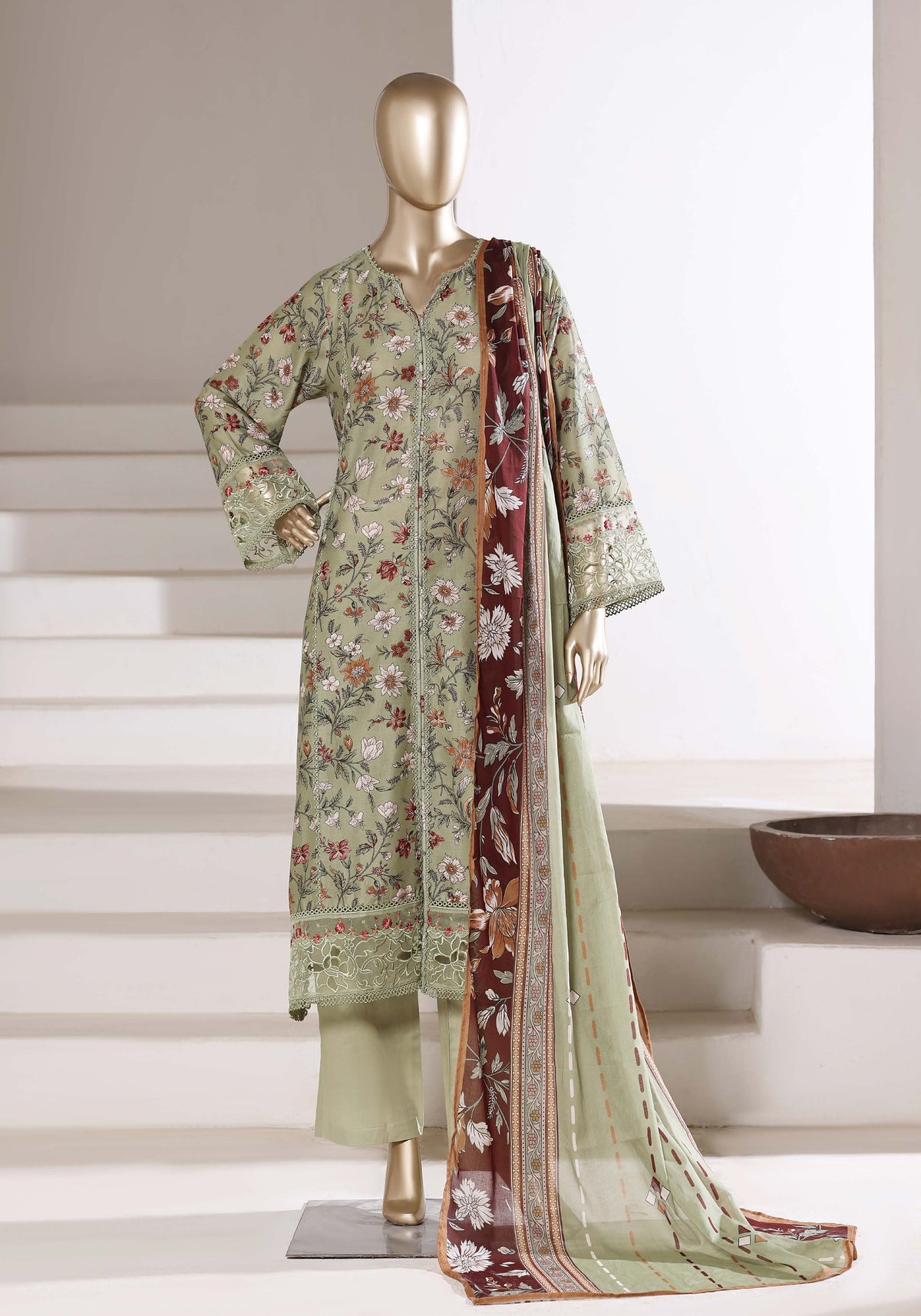 Sadabahar luxury long length Embroidery lawn 3piece stitched collection D-01