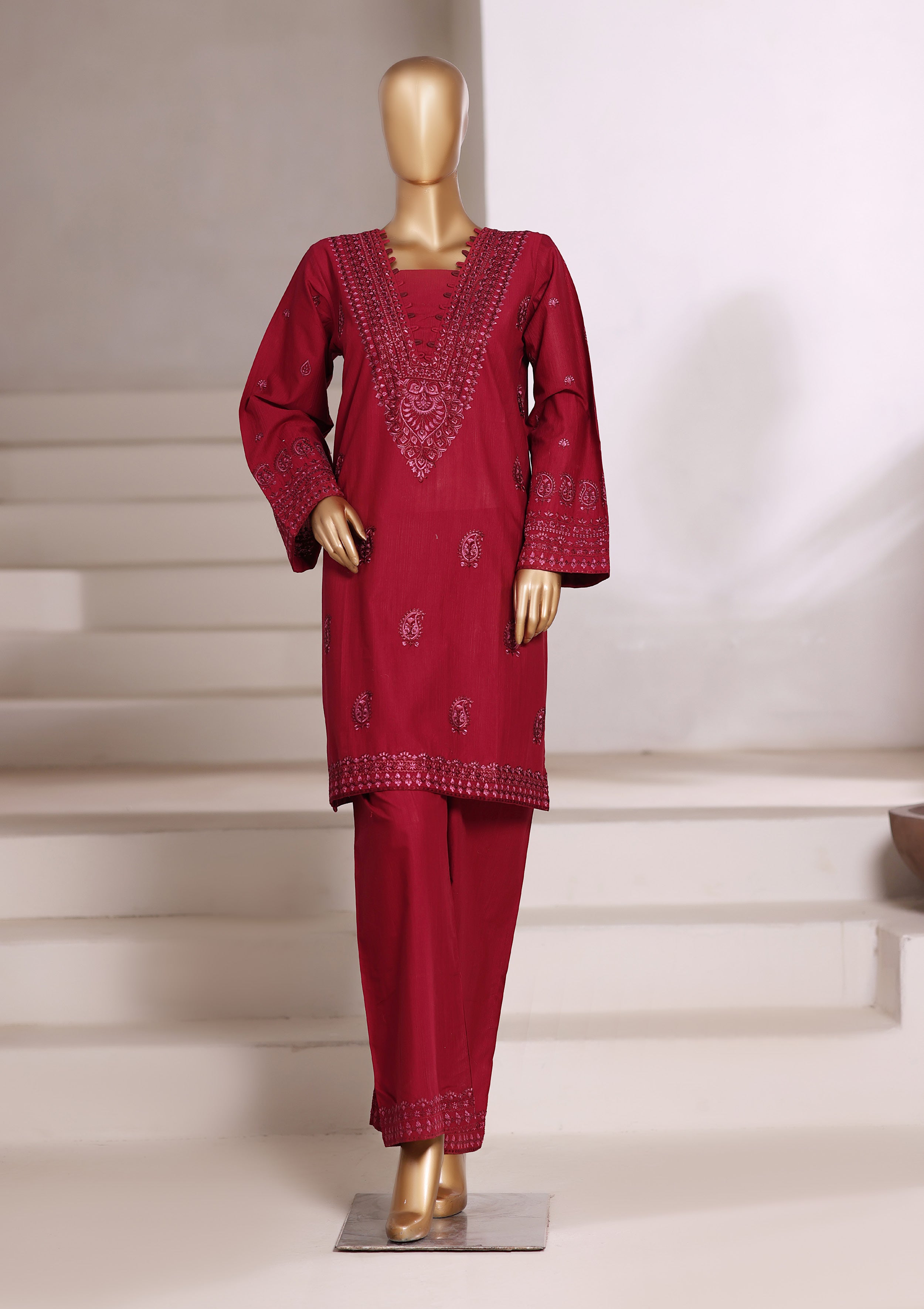 SADABAHAR Vybe Embroidered Set 2PlECE STITCHED COLLECTION 2025 D-303 Mahroon