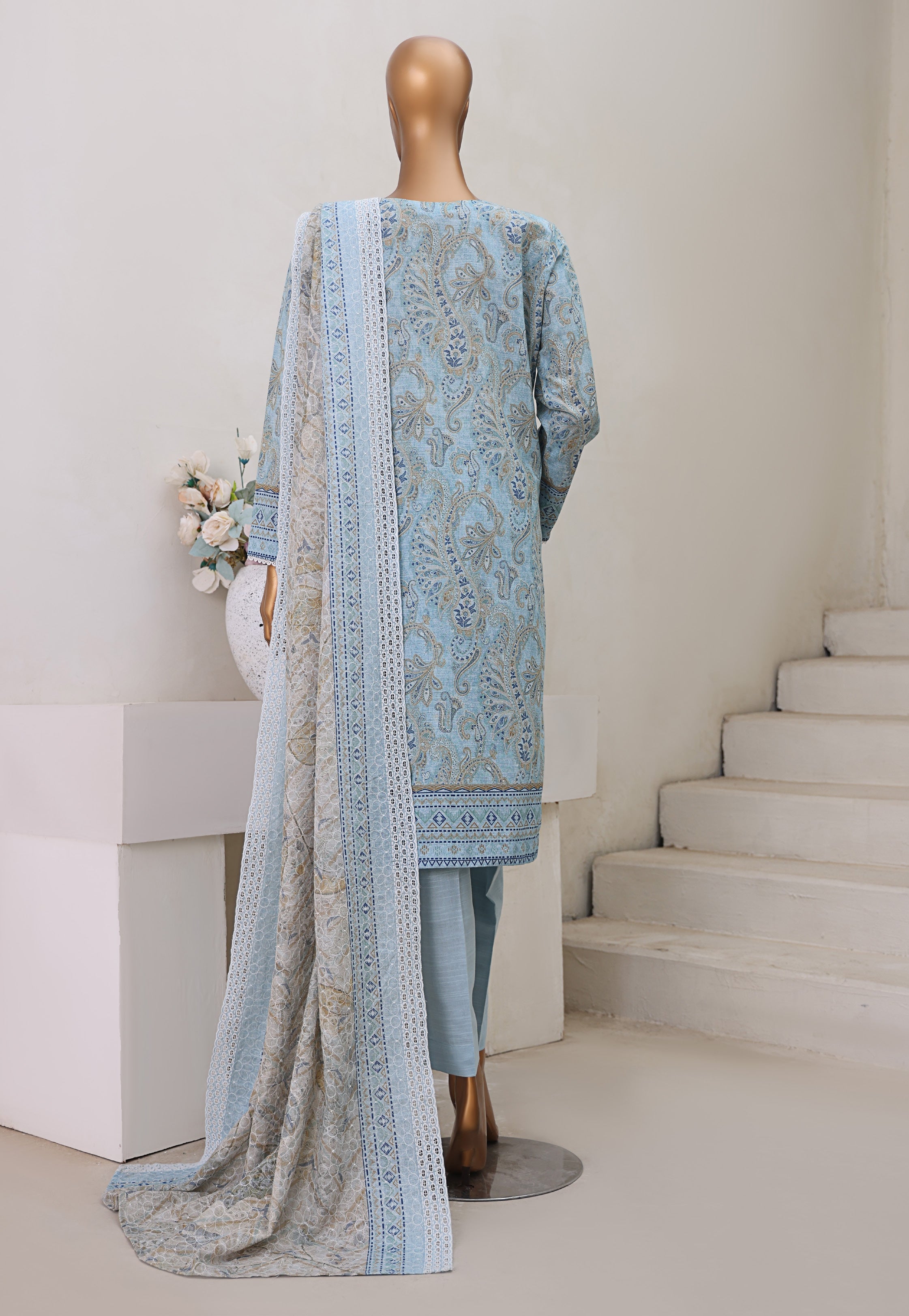 HZ Textile UNSTITCH Khadder Embroidered Chikankari With Émbroidered Khadder Dupatta 3Piece Unstitched Collection _2025 D-07
