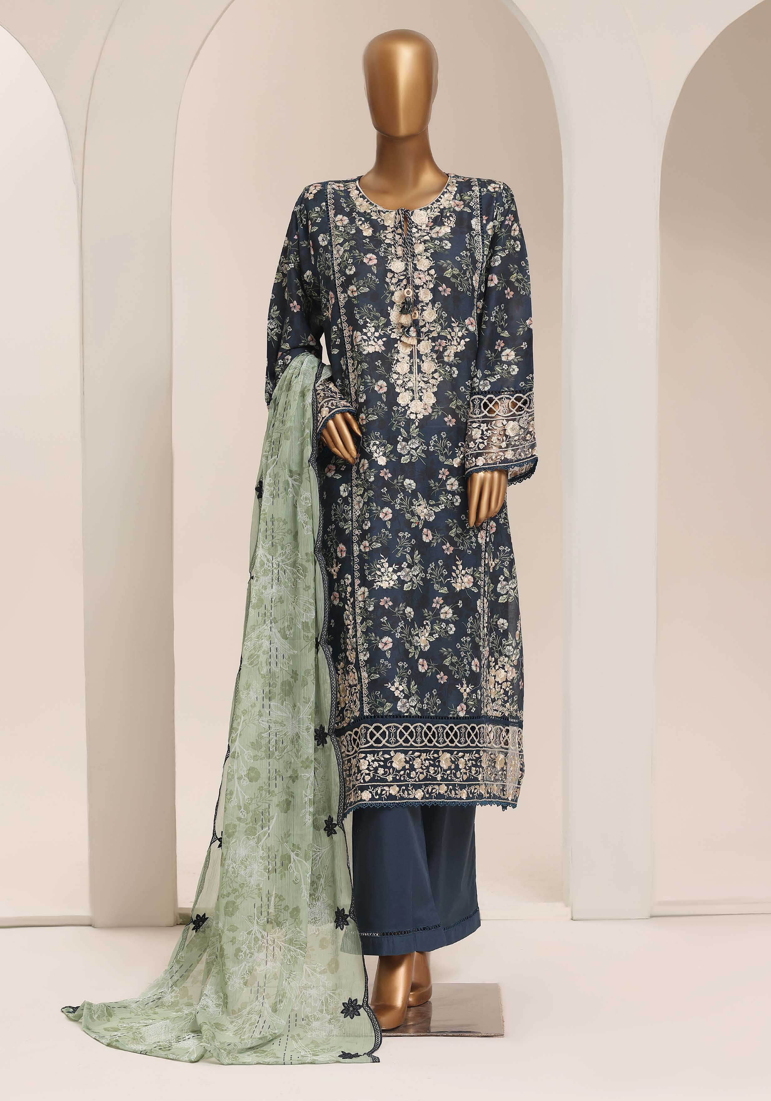 Sadabahar Luxury Lawn Festive Signature Heavy Embroidered With Digital Chiffon Embroidered Dupatta 3 Piece stitched Ready To Wear Collection 2026 D-07