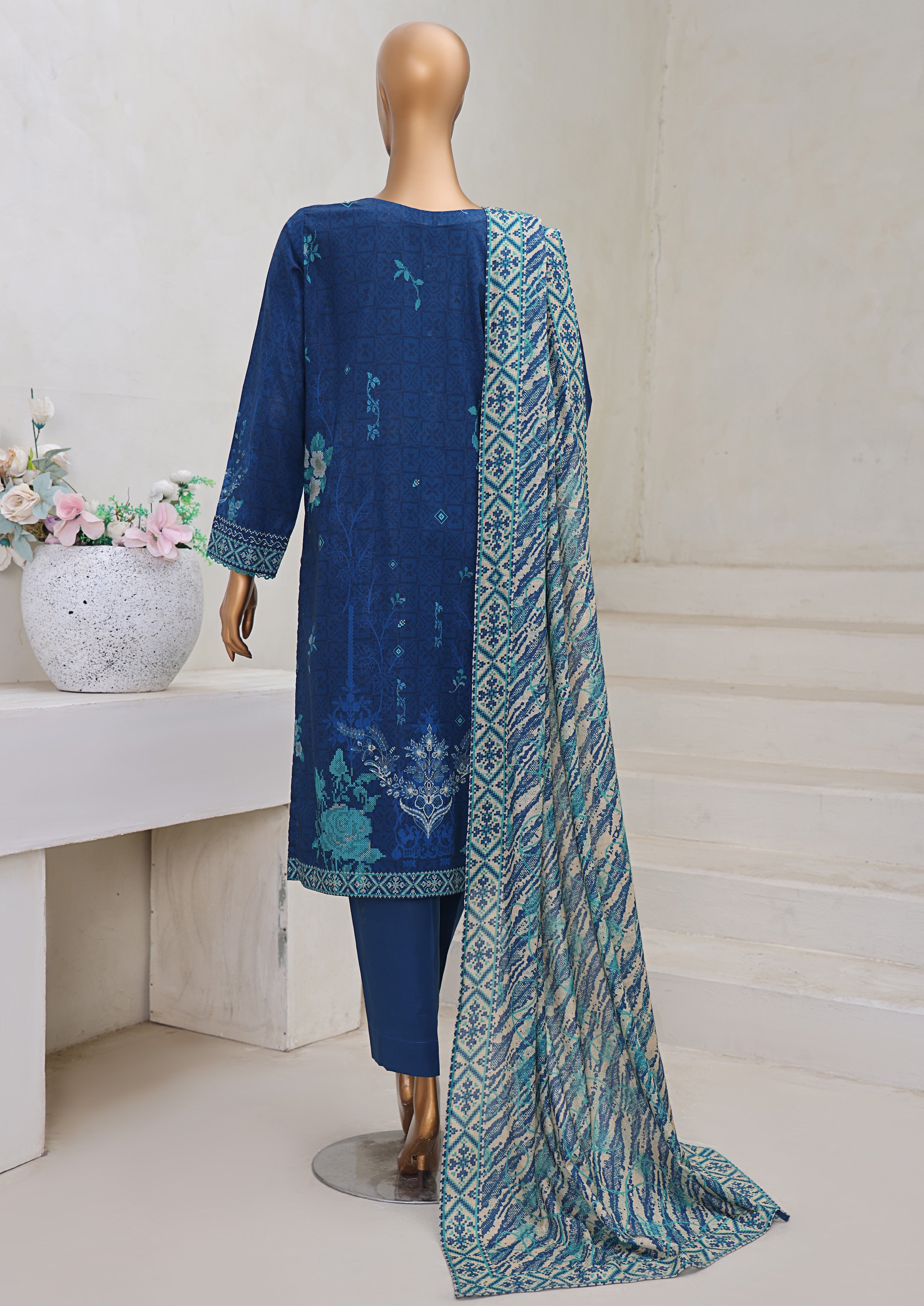 HZ Textile Unstitch Pre-winter Cross Slub with Cotton Printed Shirt Karandi lawn Printed Dupatta Collection 2025 D-08