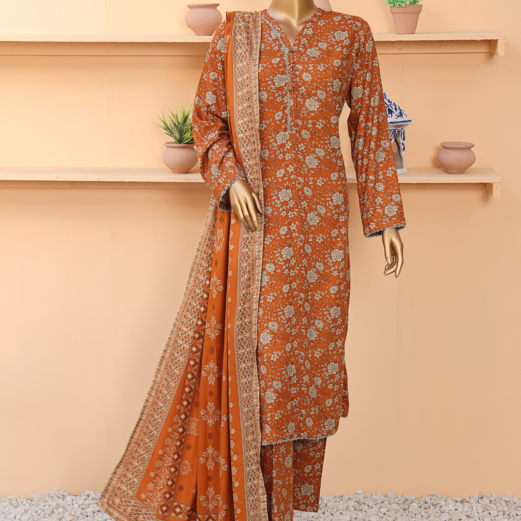 HZ Textile Unstitched Full Suit Linen Wintry Vol-4 Collection 25 D-06