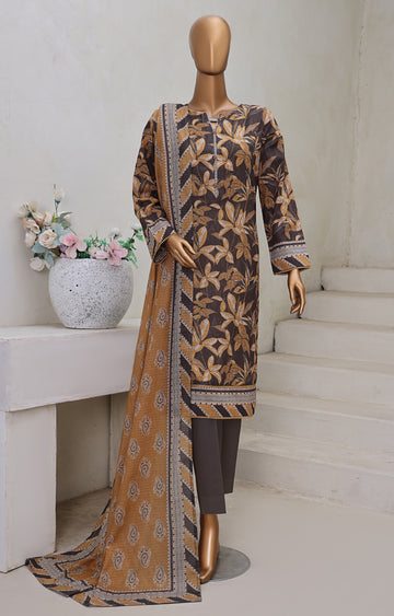 HZ Textile Unstitch Pre-winter Cross Slub with Cotton Printed Shirt Karandi lawn Printed Dupatta Collection 2025 D-09
