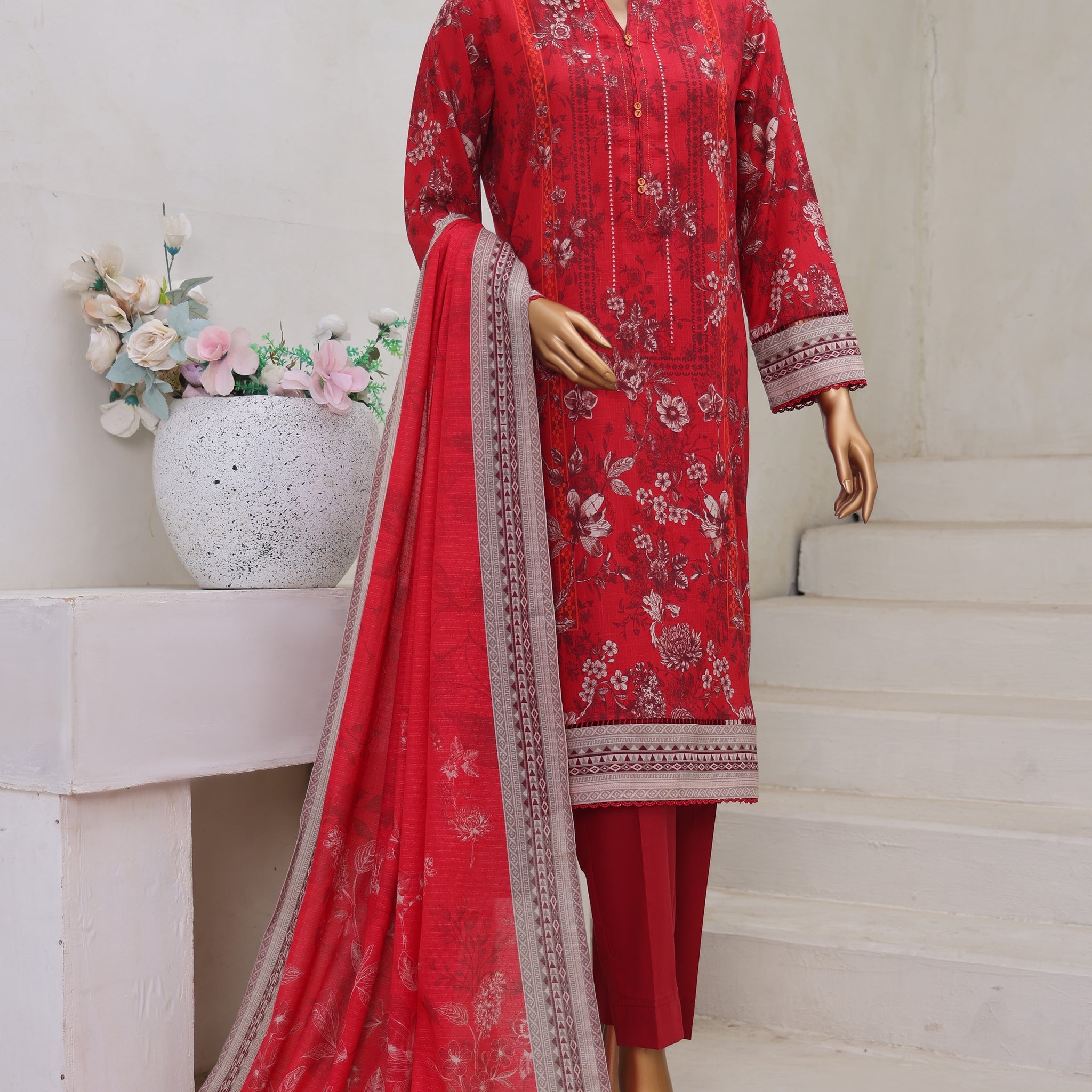 HZ Textile Unstitch Pre-winter Cross Slub with Cotton Printed Shirt Karandi lawn Printed Dupatta Collection 2025 D-10