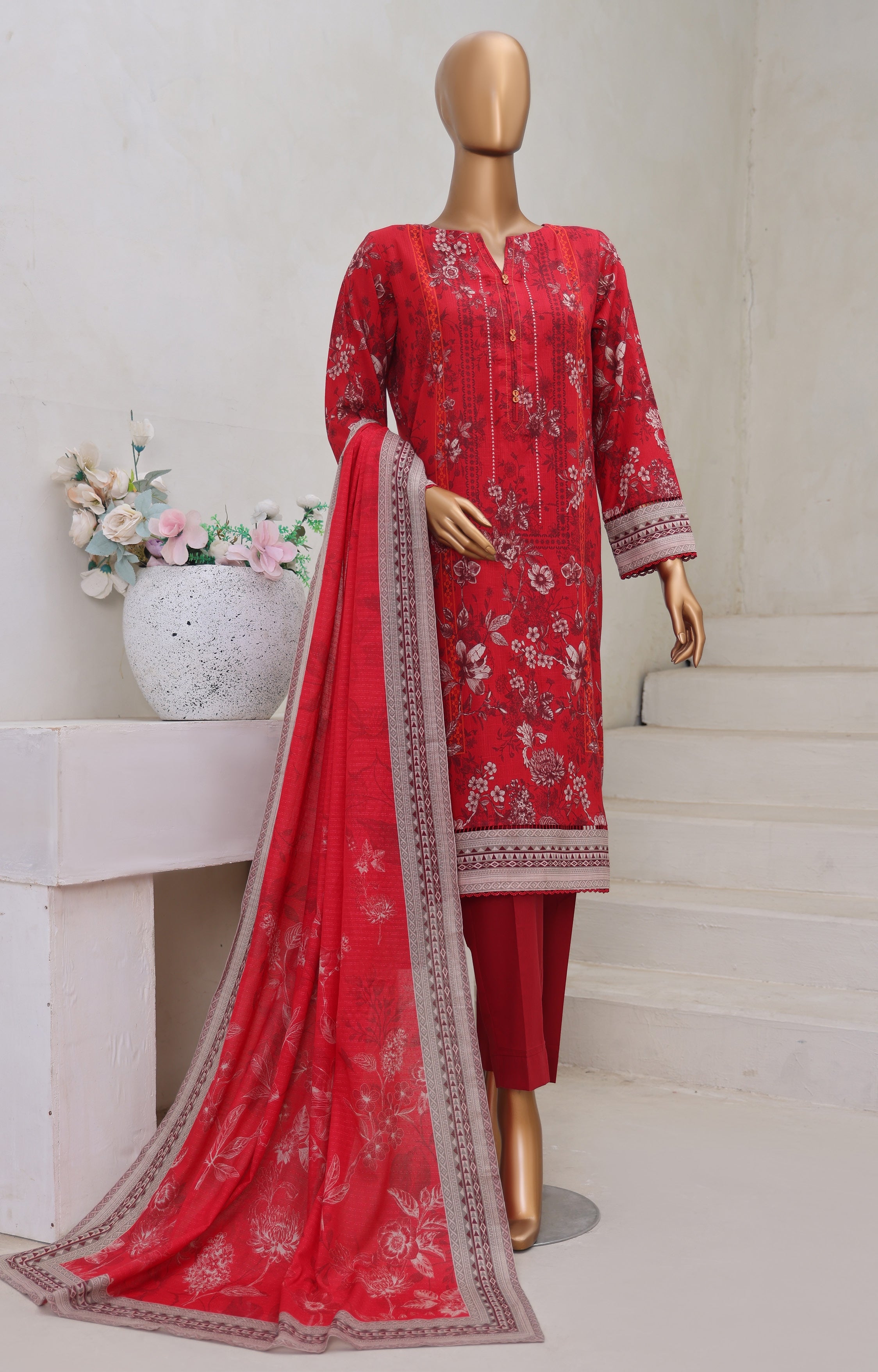 HZ Textile Unstitch Pre-winter Cross Slub with Cotton Printed Shirt Karandi lawn Printed Dupatta Collection 2025 D-10