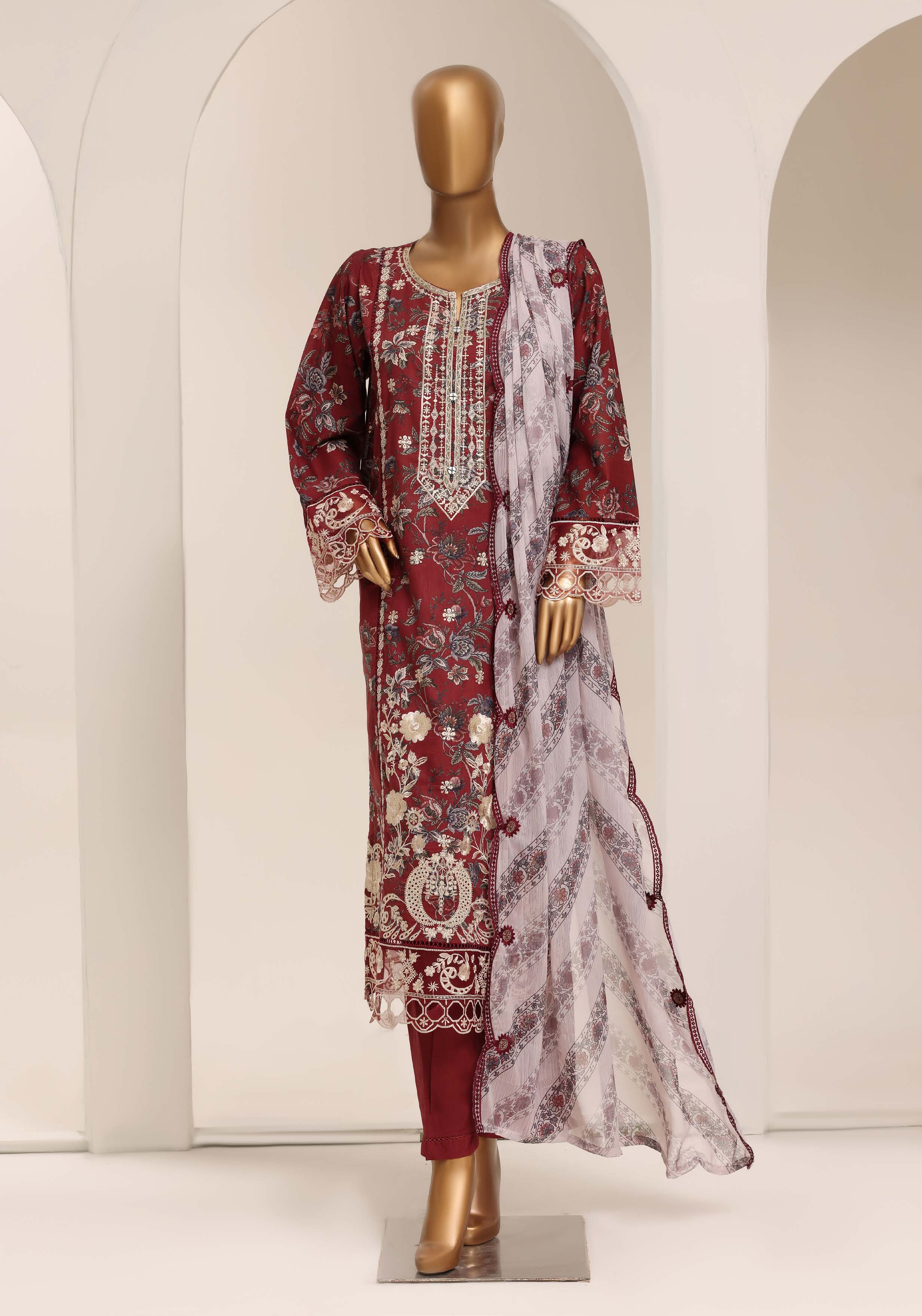 Sadabahar Luxury Lawn Festive Signature Heavy Embroidered With Digital Chiffon Embroidered Dupatta 3 Piece stitched Ready To Wear Collection 2026 D-09