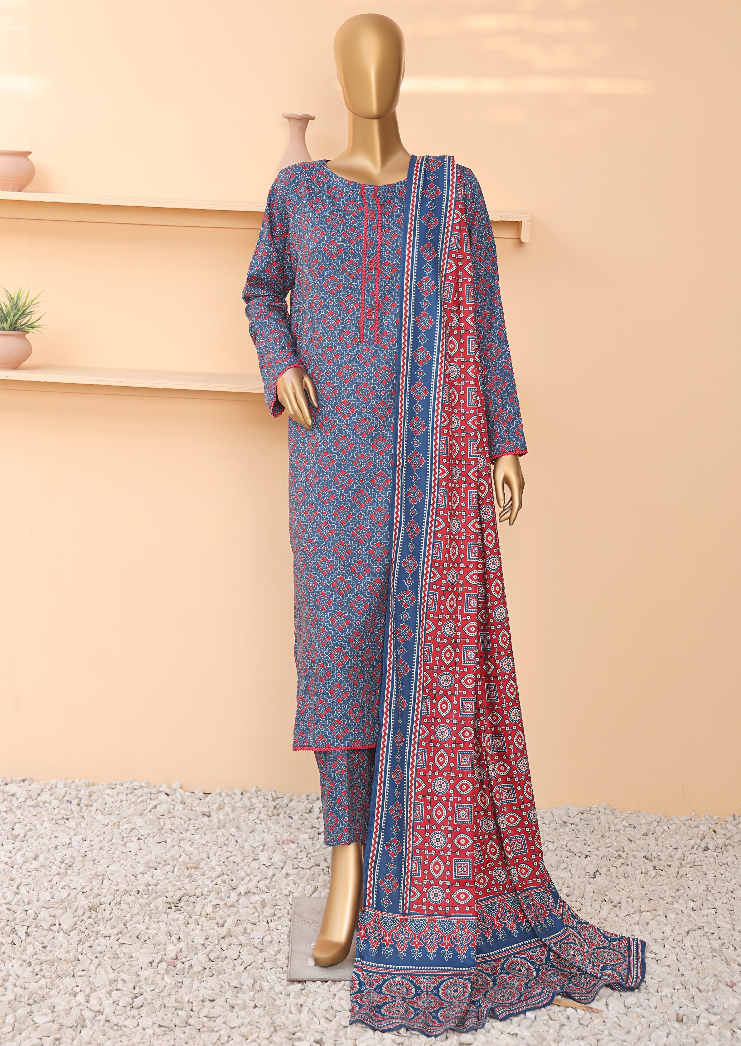 HZ Textile Unstitched Full Suit Linen Wintry Vol-4 Collection 25 D-07