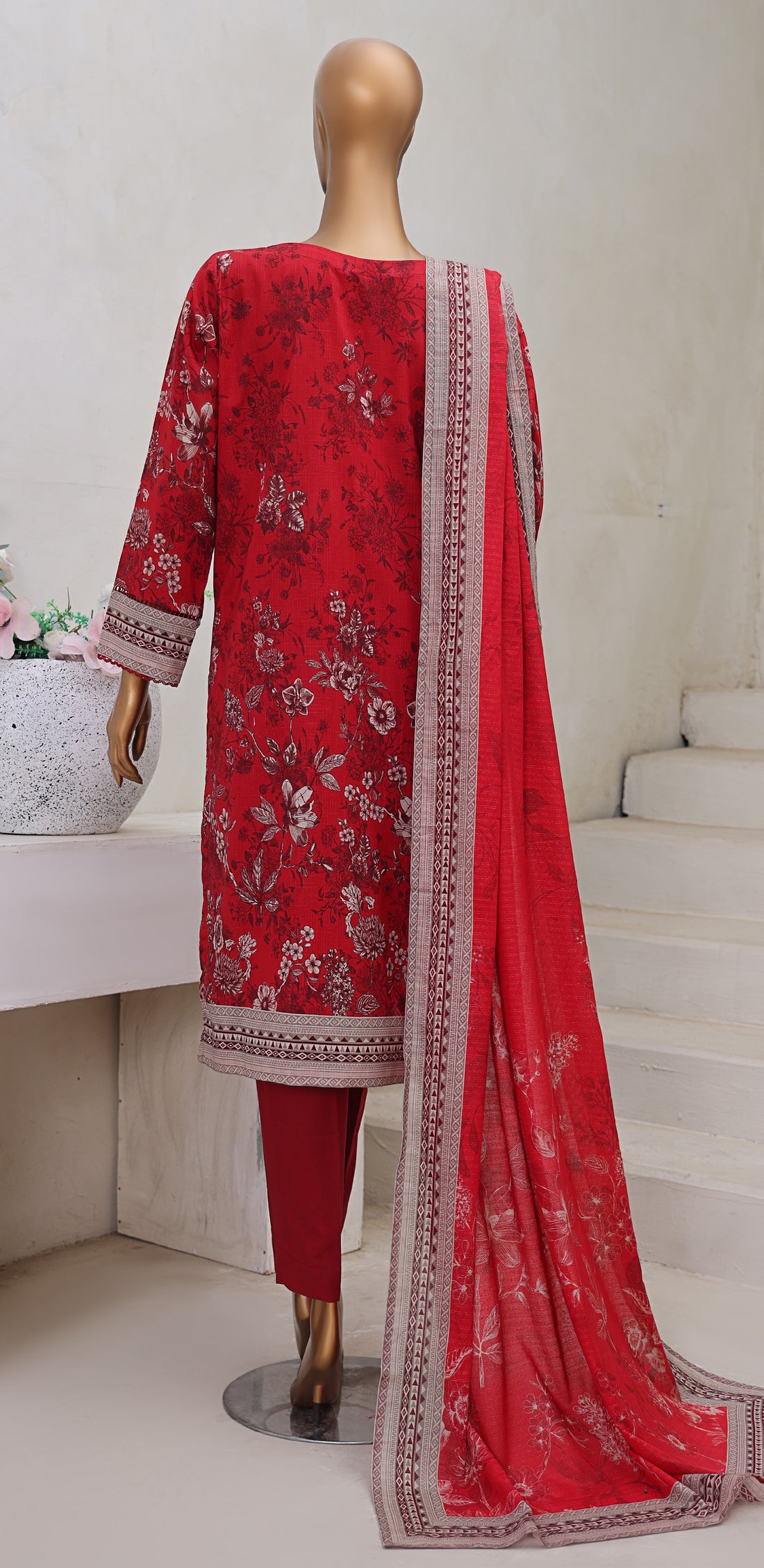 HZ Textile Unstitch Pre-winter Cross Slub with Cotton Printed Shirt Karandi lawn Printed Dupatta Collection 2025 D-10