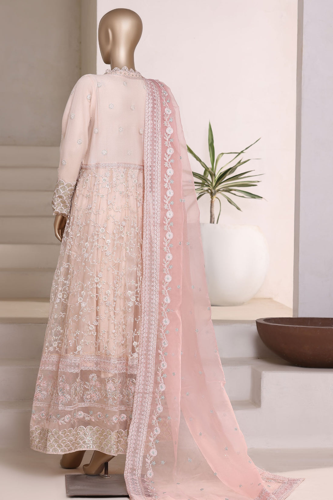 Mahpara By Sadabahar Embroidered Net Stitched 3 Piece Frock - D-02 - SB25MFF - Skin- Festive Collection