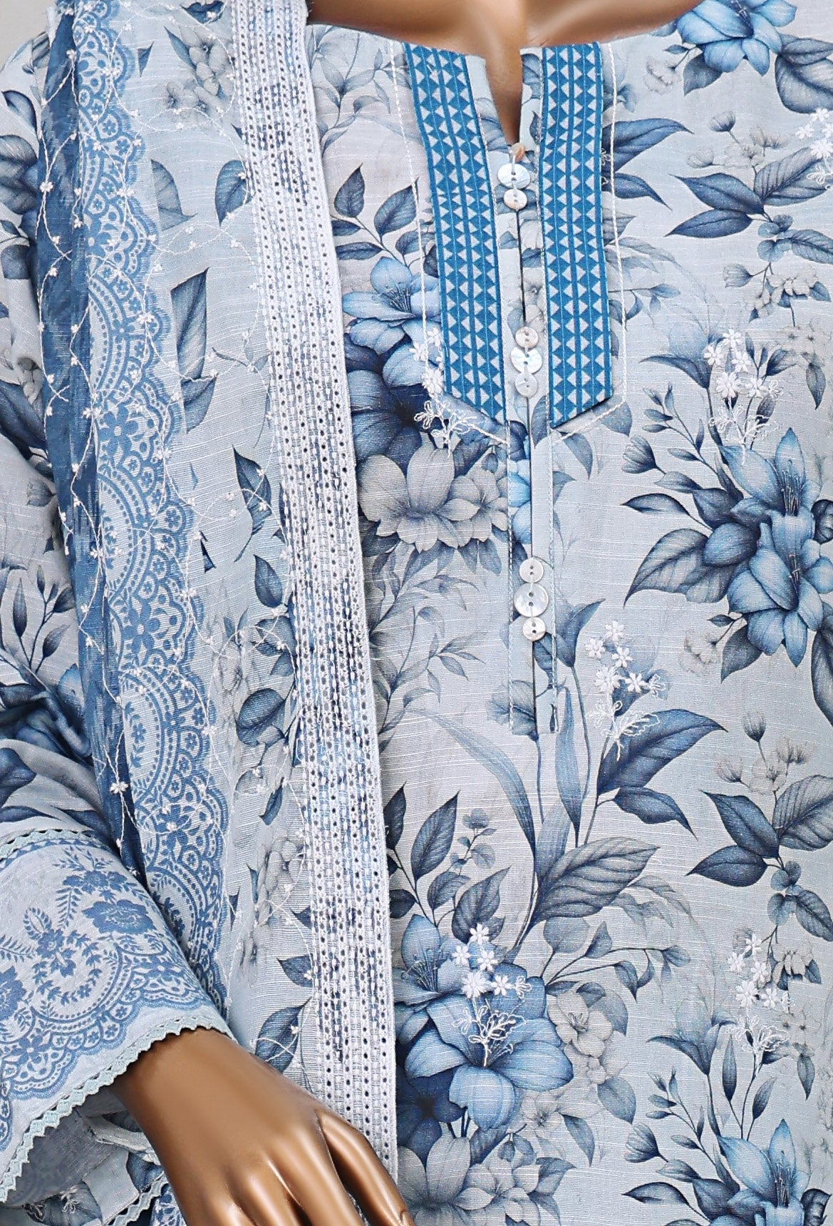 HZ Textile UNSTITCH Khadder Embroidered Chikankari With Émbroidered Khadder Dupatta 3Piece Unstitched Collection _2025 D-01