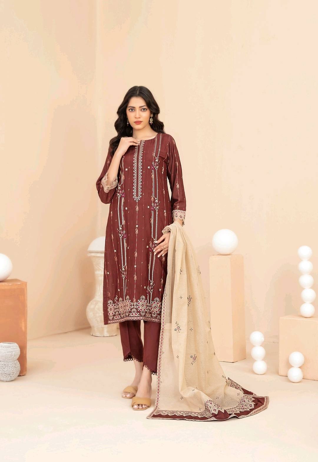 Shahid Tawakkal Embroidered Boti Broshia Staple - Embroidered Fancy Khaddi Dupatta Collection 2025 D-08
