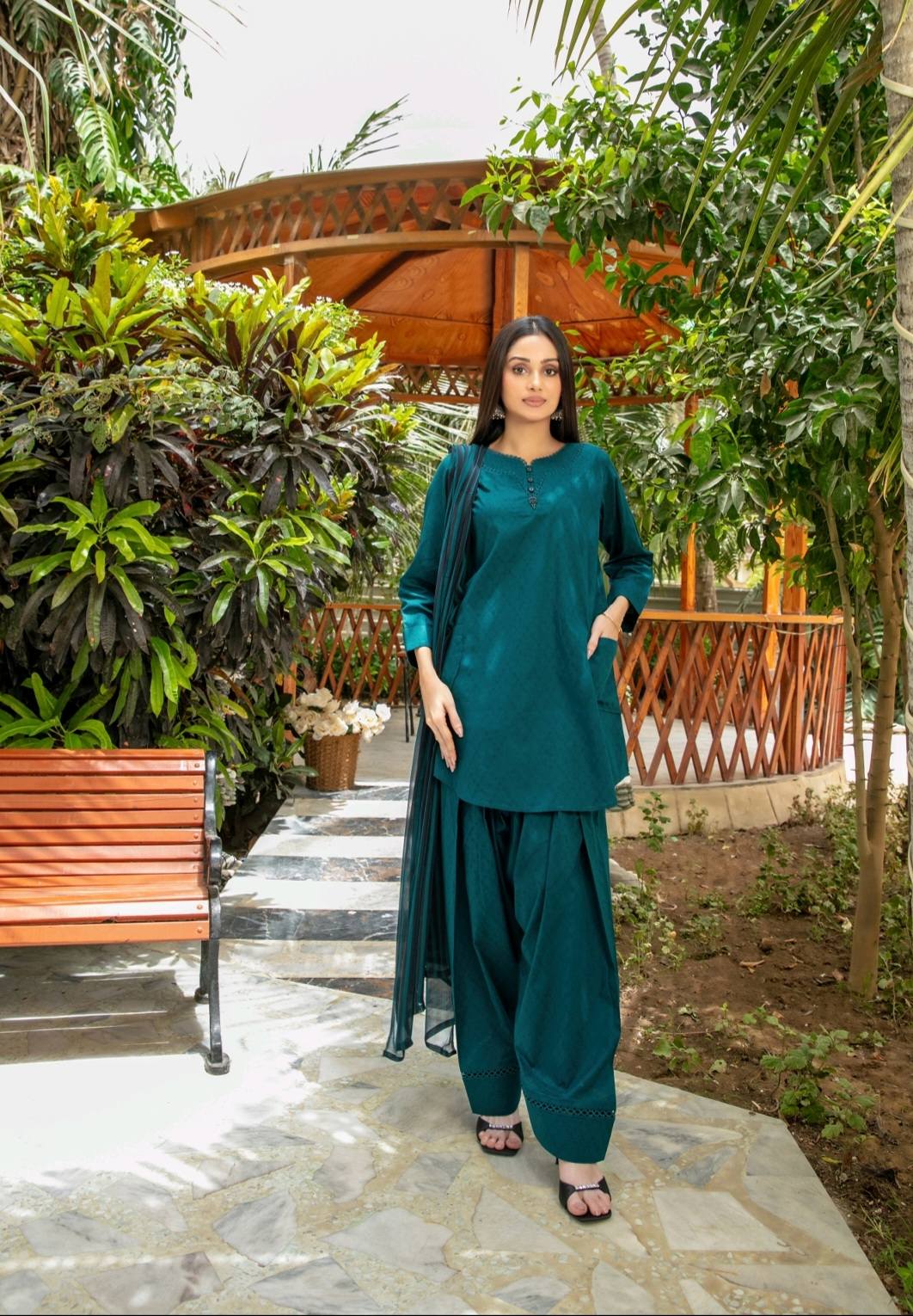 Shahid Tawakkal RTW Cotton Jacquard Shirt+Trouser - Digital Printed Chiffon Dupatta Collection 2025 D-02