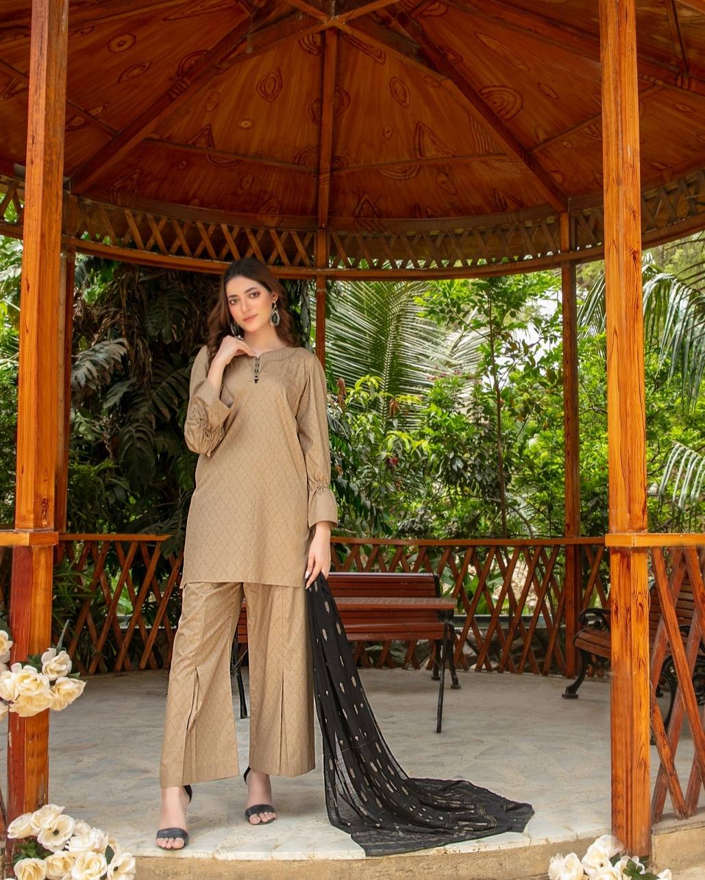 Shahid Tawakkal RTW Cotton Jacquard Shirt+Trouser - Digital Printed Chiffon Dupatta Collection 2025 D-01