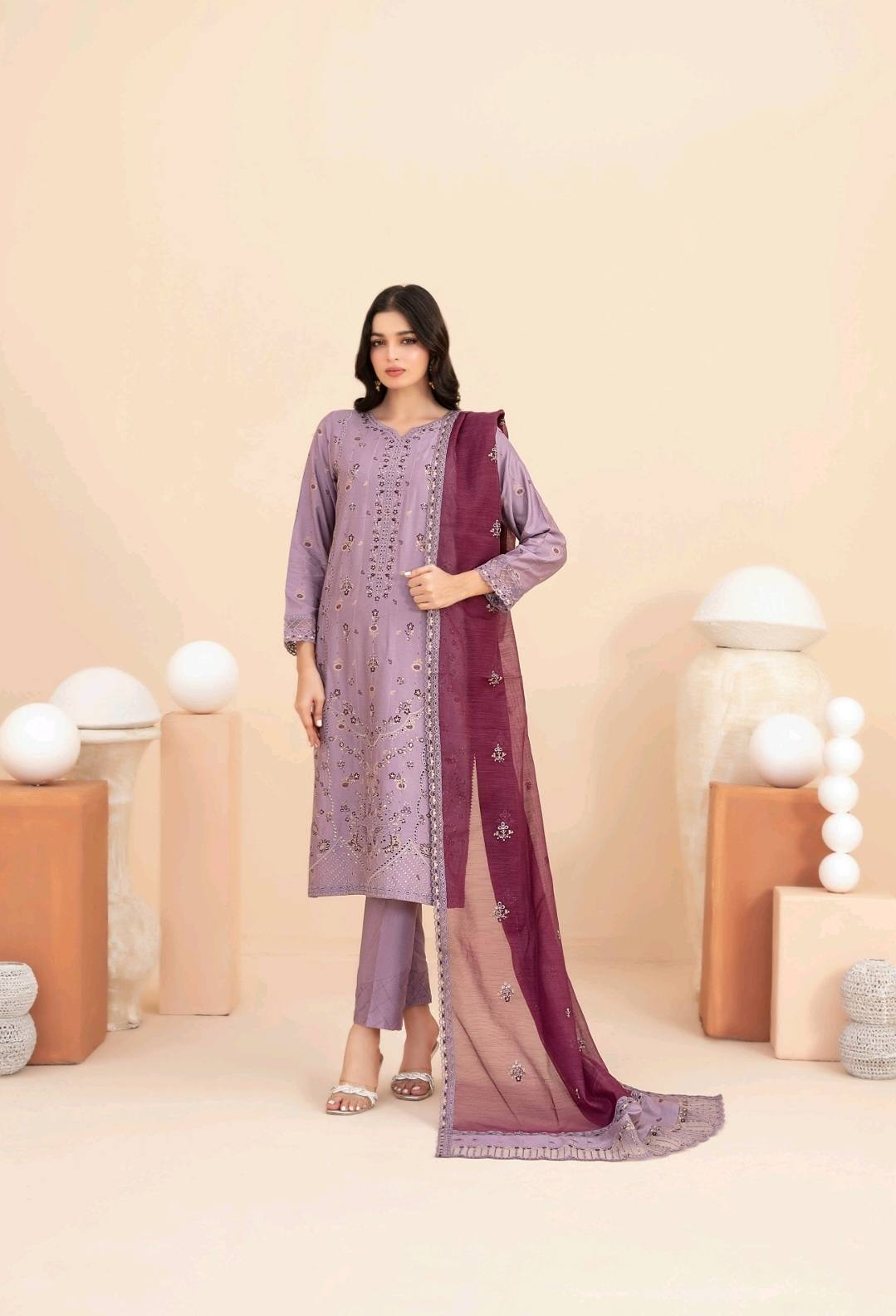 Shahid Tawakkal Embroidered Boti Broshia Staple - Embroidered Fancy Khaddi Dupatta Collection 2025 D-01