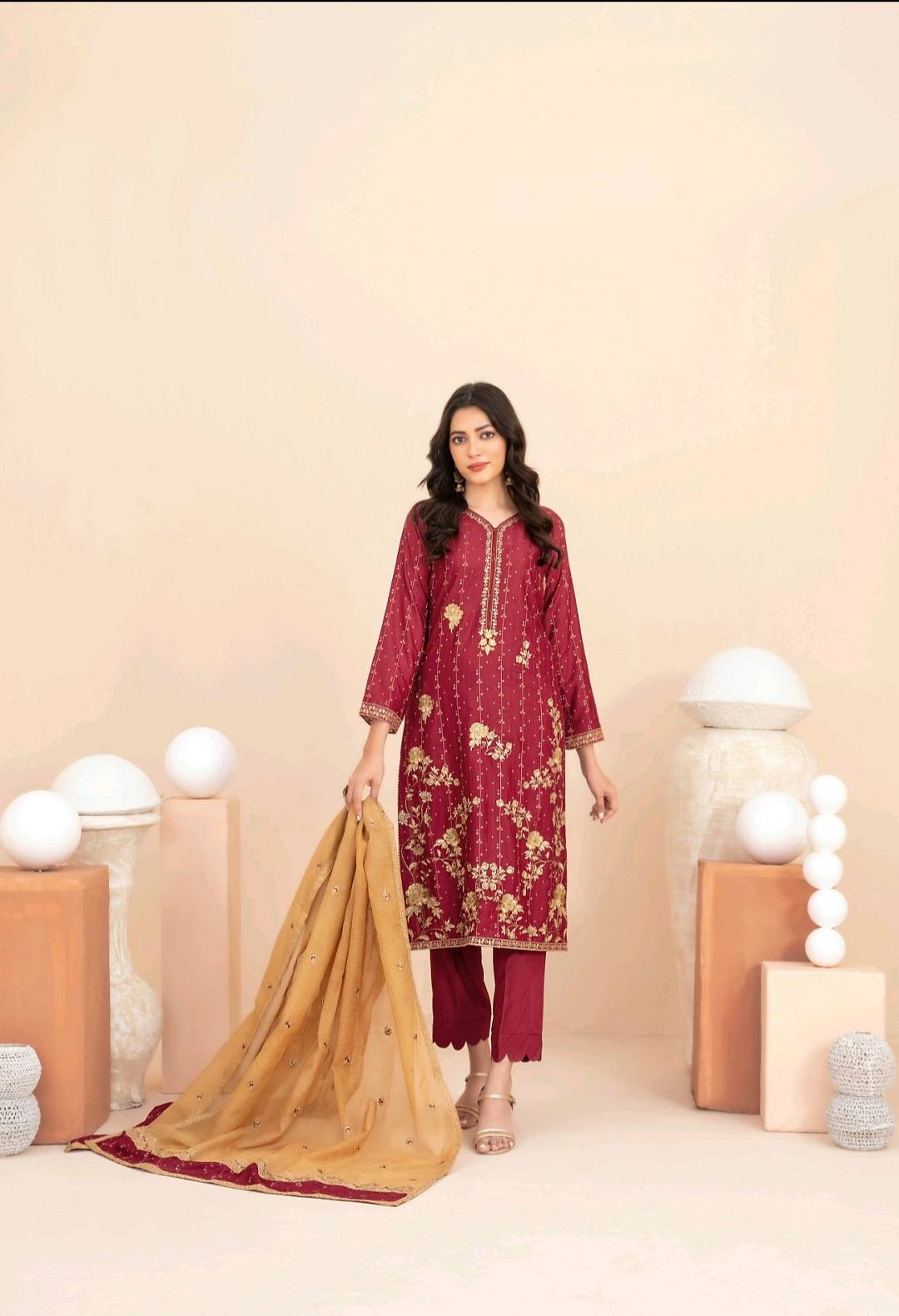 Shahid Tawakkal Embroidered Boti Broshia Staple - Embroidered Fancy Khaddi Dupatta Collection 2025 D-06