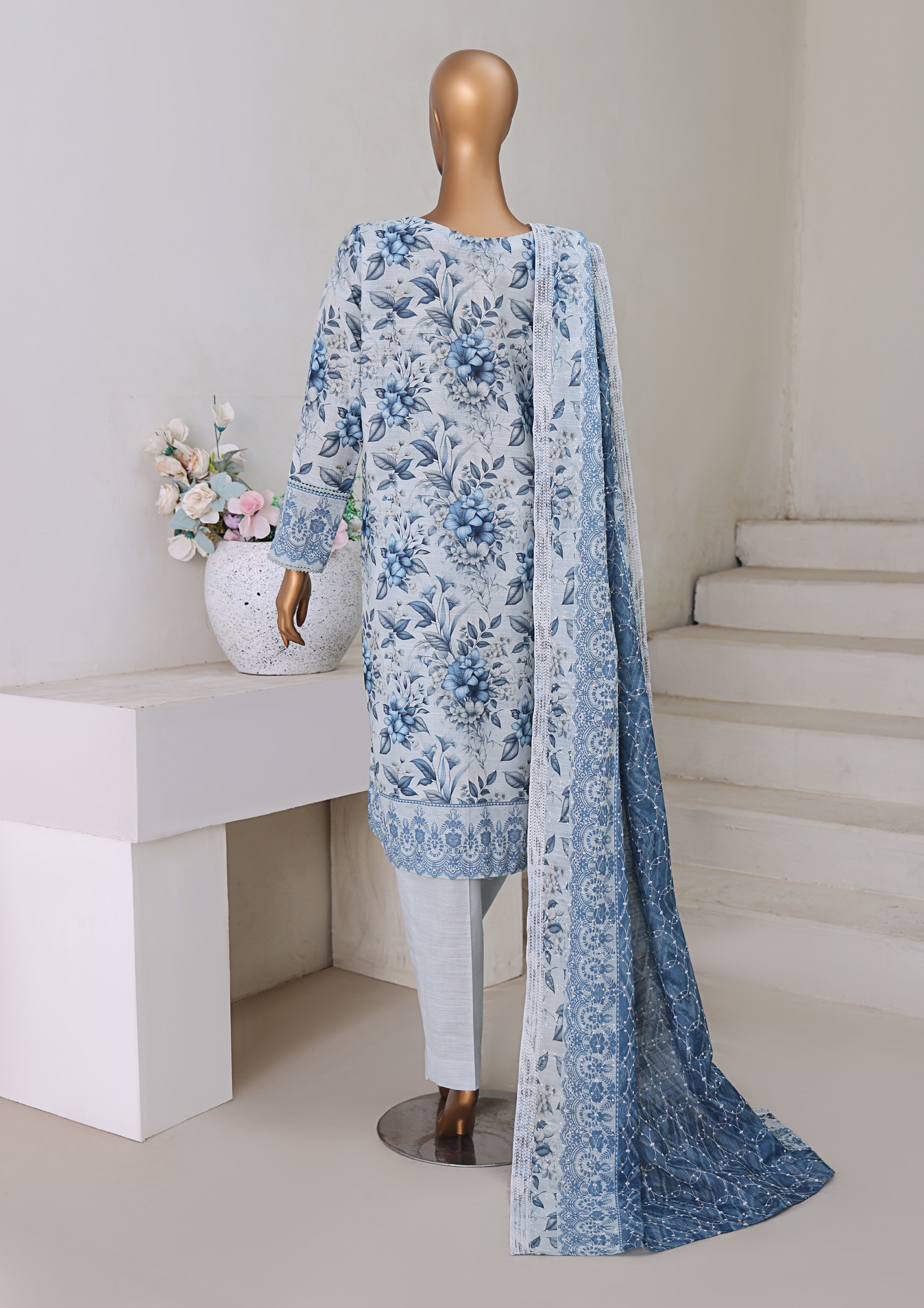 HZ Textile UNSTITCH Khadder Embroidered Chikankari With Embroidered Khadder Dupatta 3Piece Unstitched Collection _2025 D-01