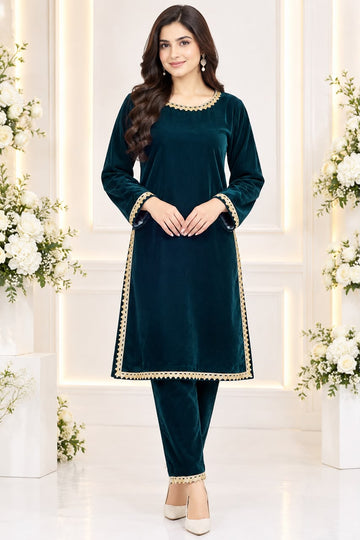 Ayesha Fabrics by Premium 11000 Micro Velvet Embroidered Shirt & Bell-Bottom Trouser Set D-07
