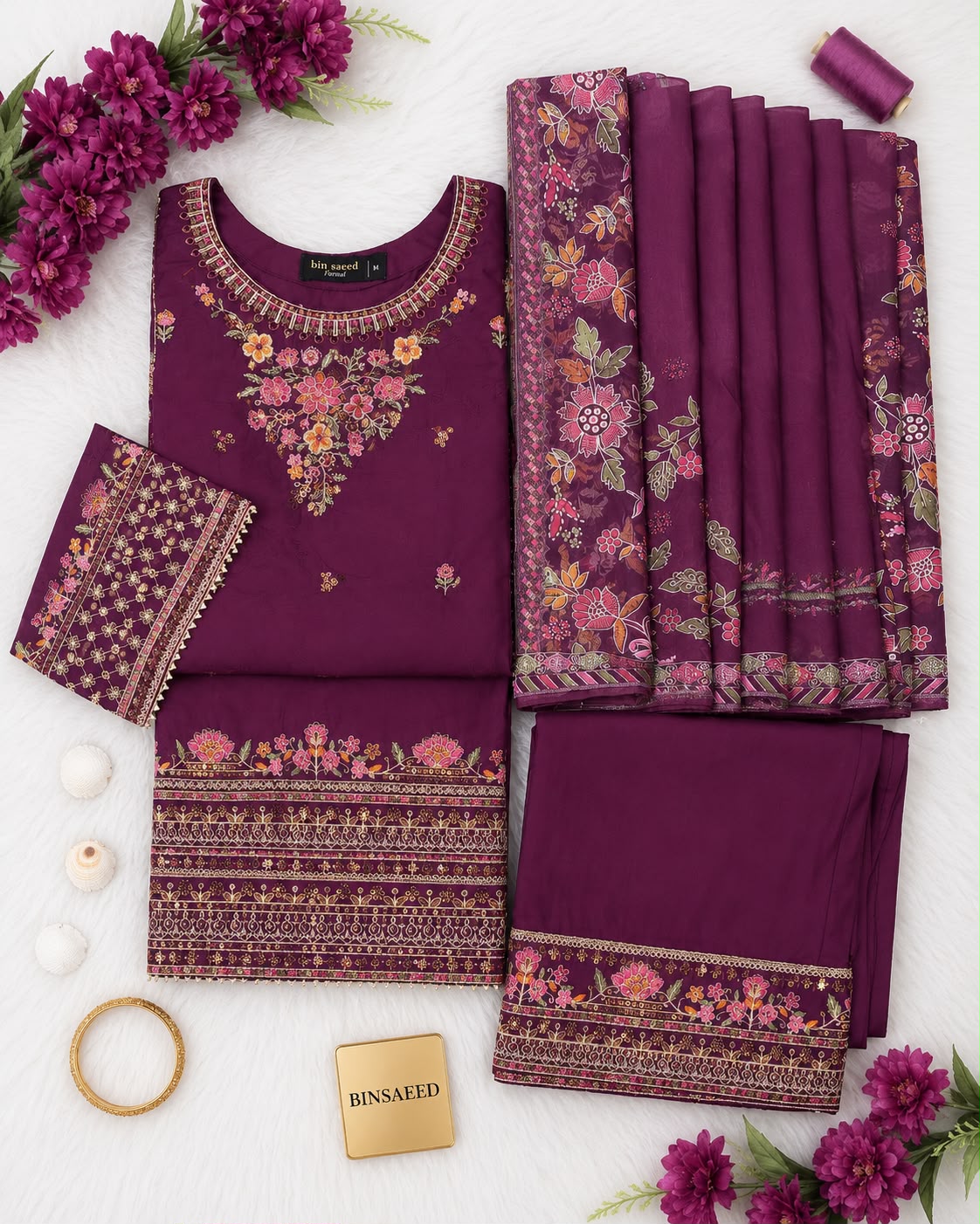 Bin Saeed Luxury Lawn Embroidery Stitced Collection 2026 D-3