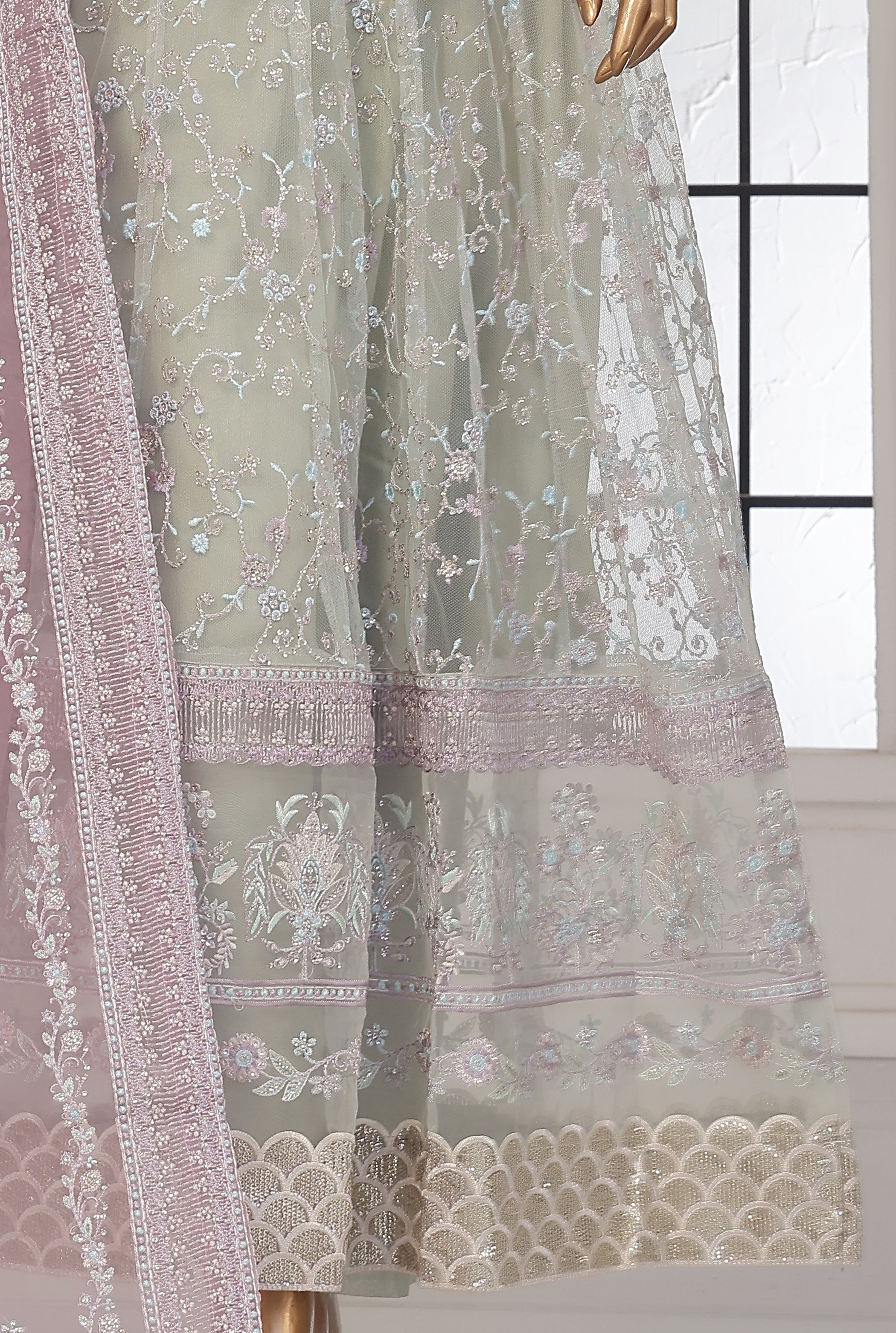 Mahpara By Sadabahar Embroidered Net Stitched 3 Piece Frock - D-01 - SB25MFF - Green - Festive Collection